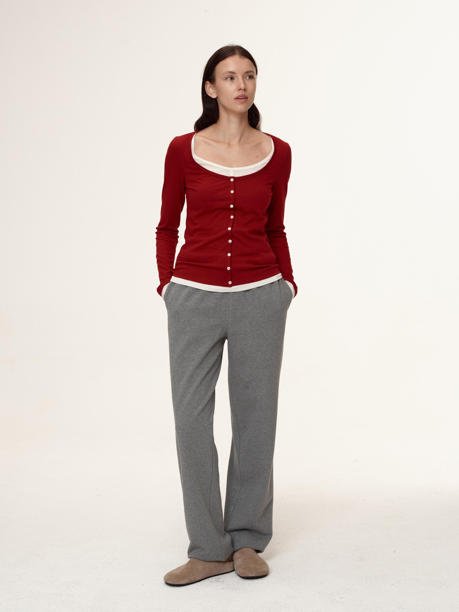 Northbutsouth Adjustable Cuff Jogger Pants Soft Cotton Casual Sweatpants In Grey Beige