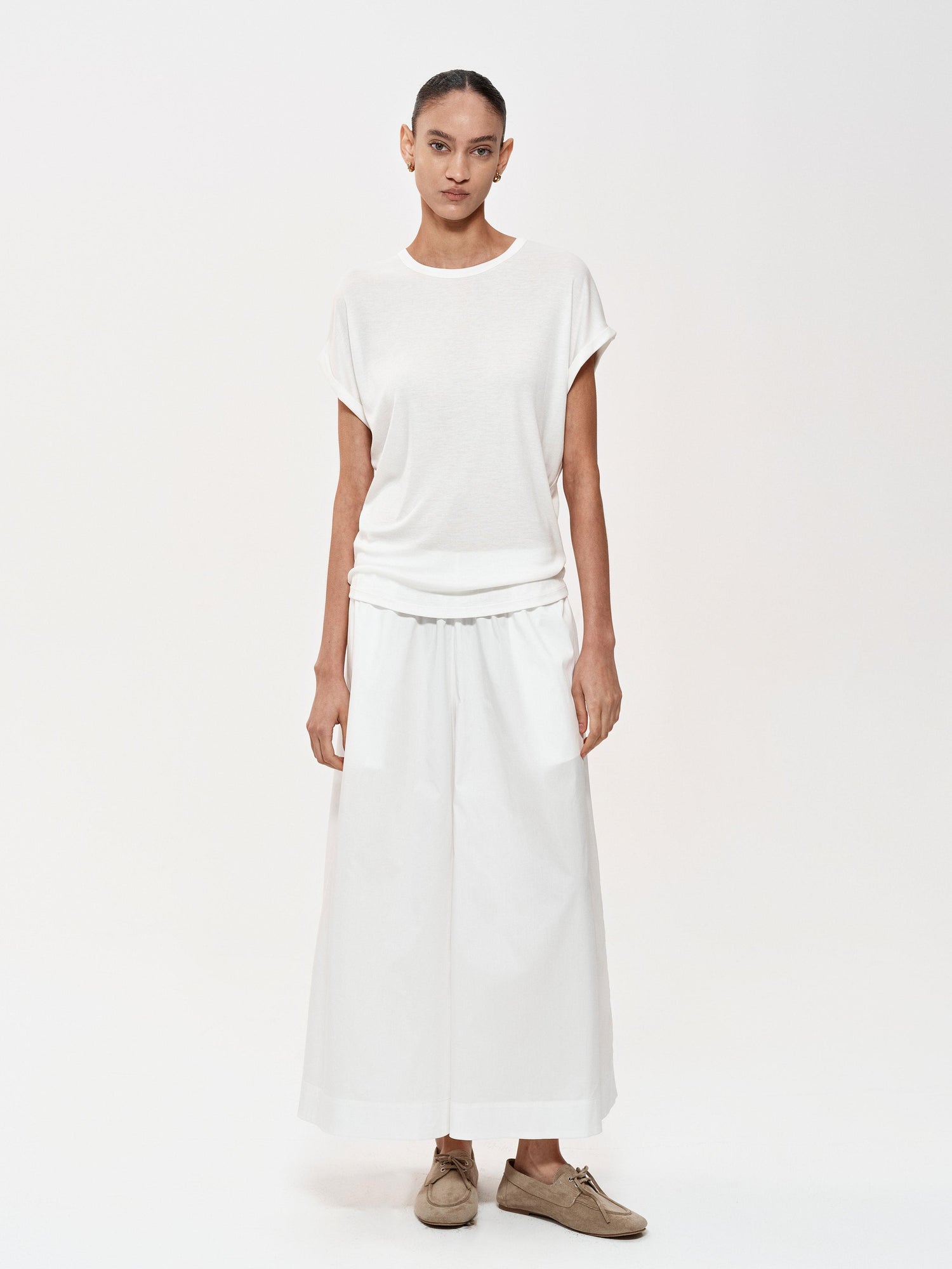 Northbutsouth Adjustable Waist Wide Leg Cropped Trousers