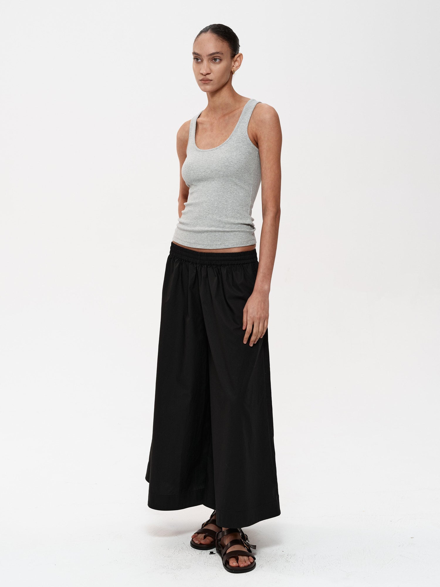 Northbutsouth Adjustable Waist Wide Leg Cropped Trousers