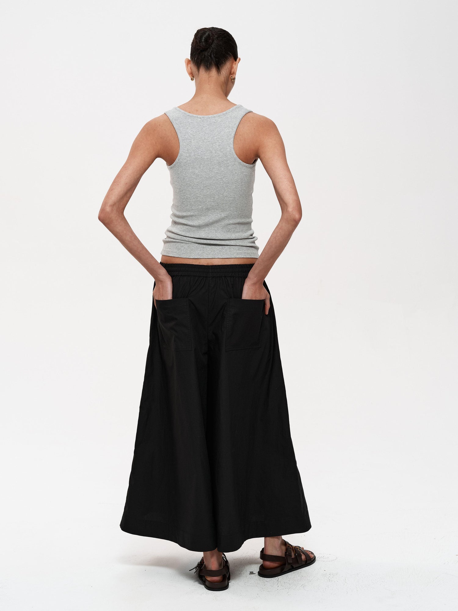 Northbutsouth Adjustable Waist Wide Leg Cropped Trousers