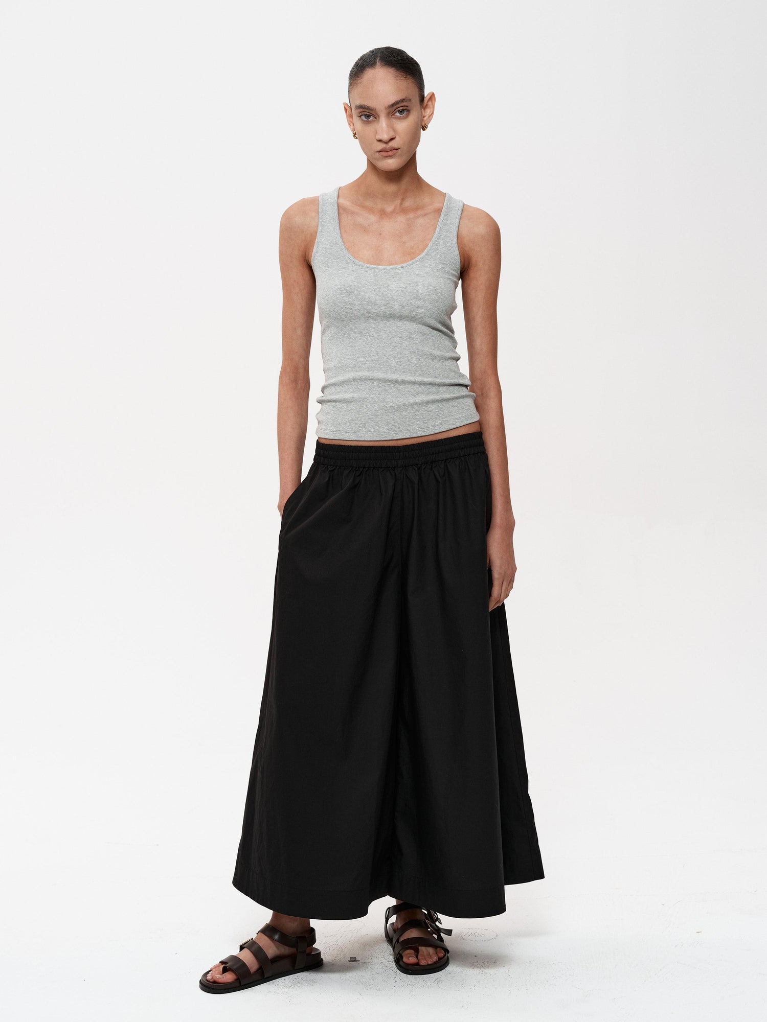 Northbutsouth Adjustable Waist Wide Leg Cropped Trousers