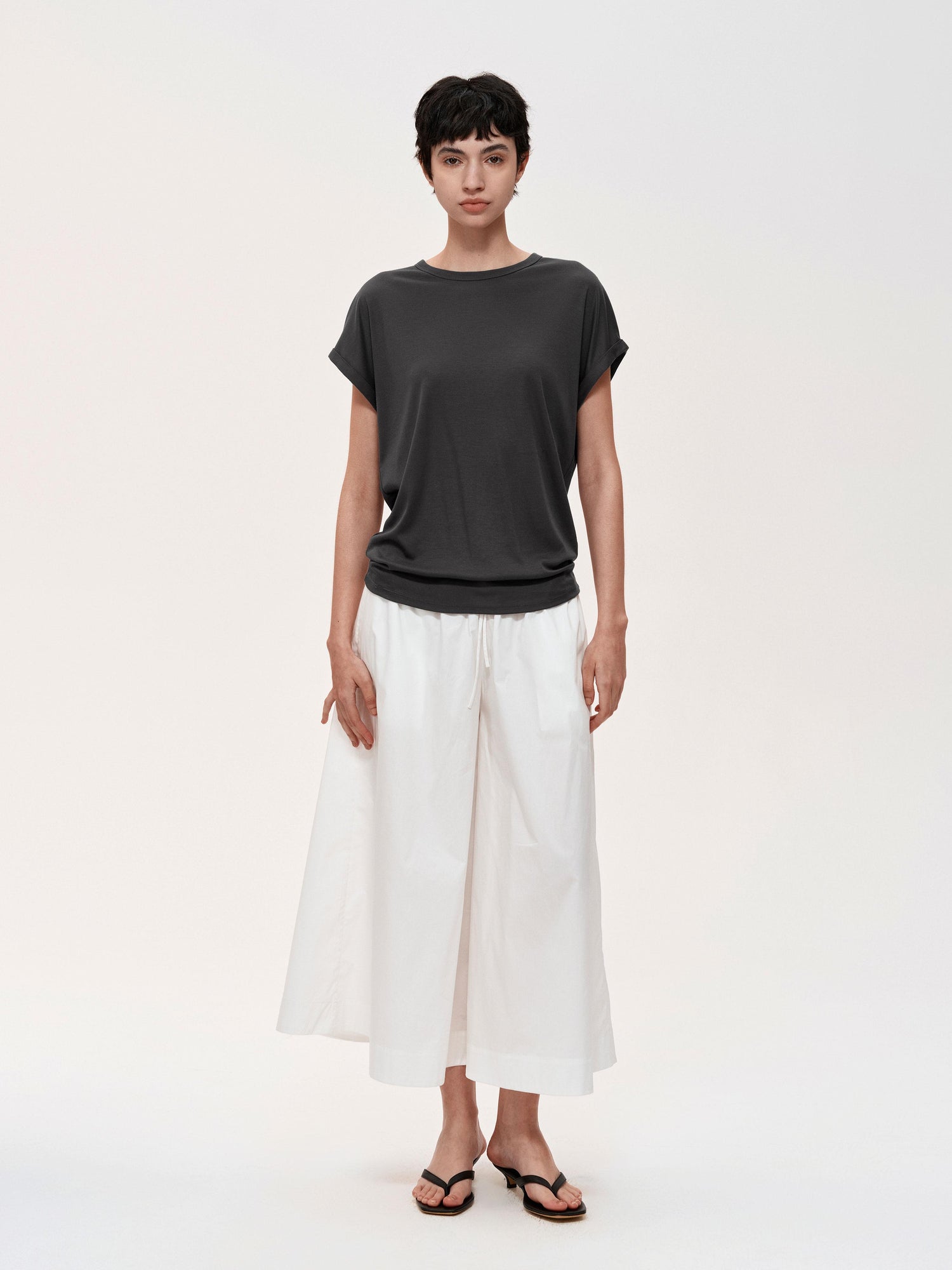 Northbutsouth Adjustable Waist Wide Leg Cropped Trousers