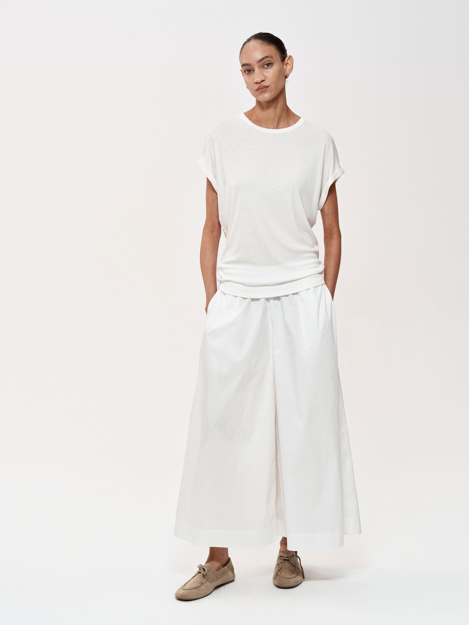 Northbutsouth Adjustable Waist Wide Leg Cropped Trousers