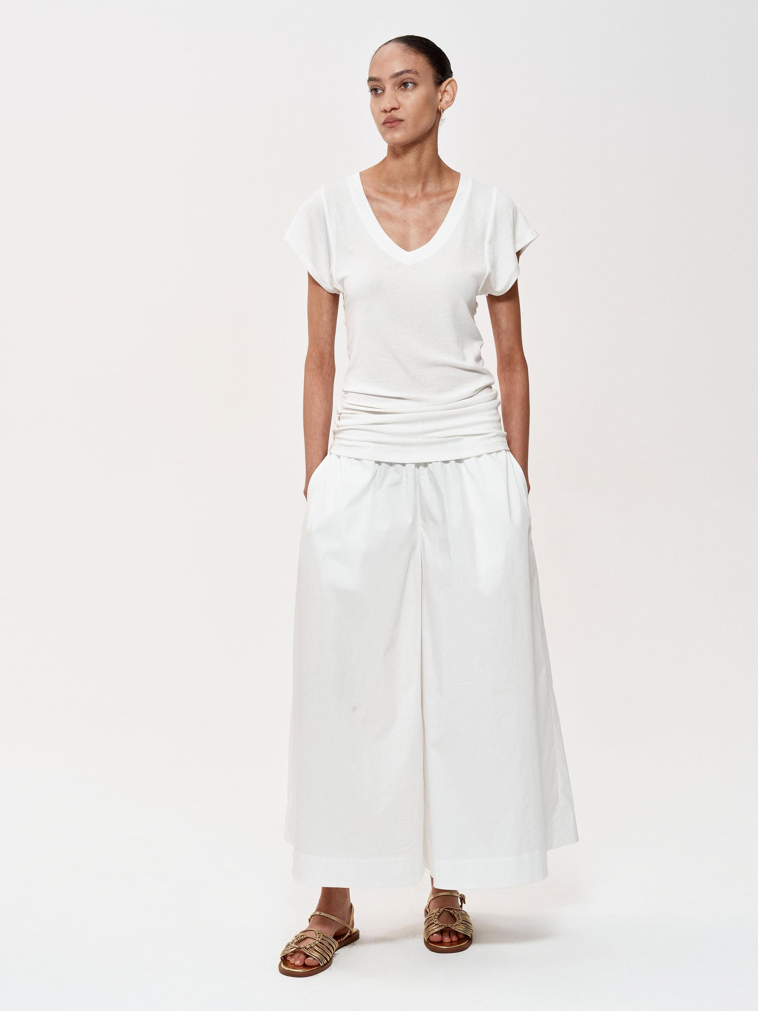 Northbutsouth Adjustable Waist Wide Leg Cropped Trousers