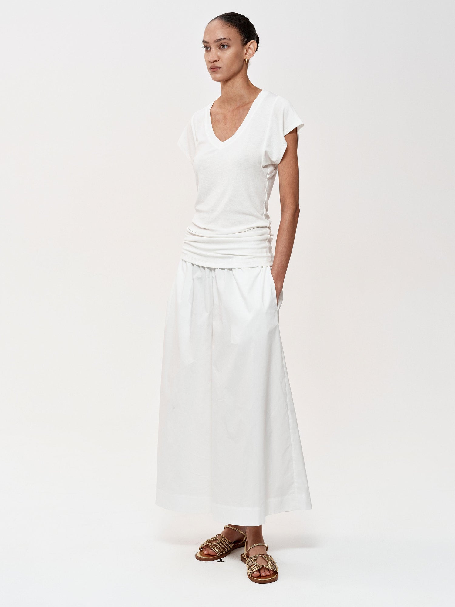 Northbutsouth Adjustable Waist Wide Leg Cropped Trousers