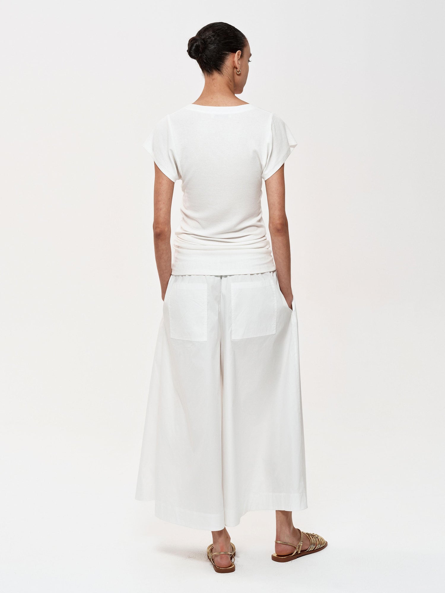 Northbutsouth Adjustable Waist Wide Leg Cropped Trousers