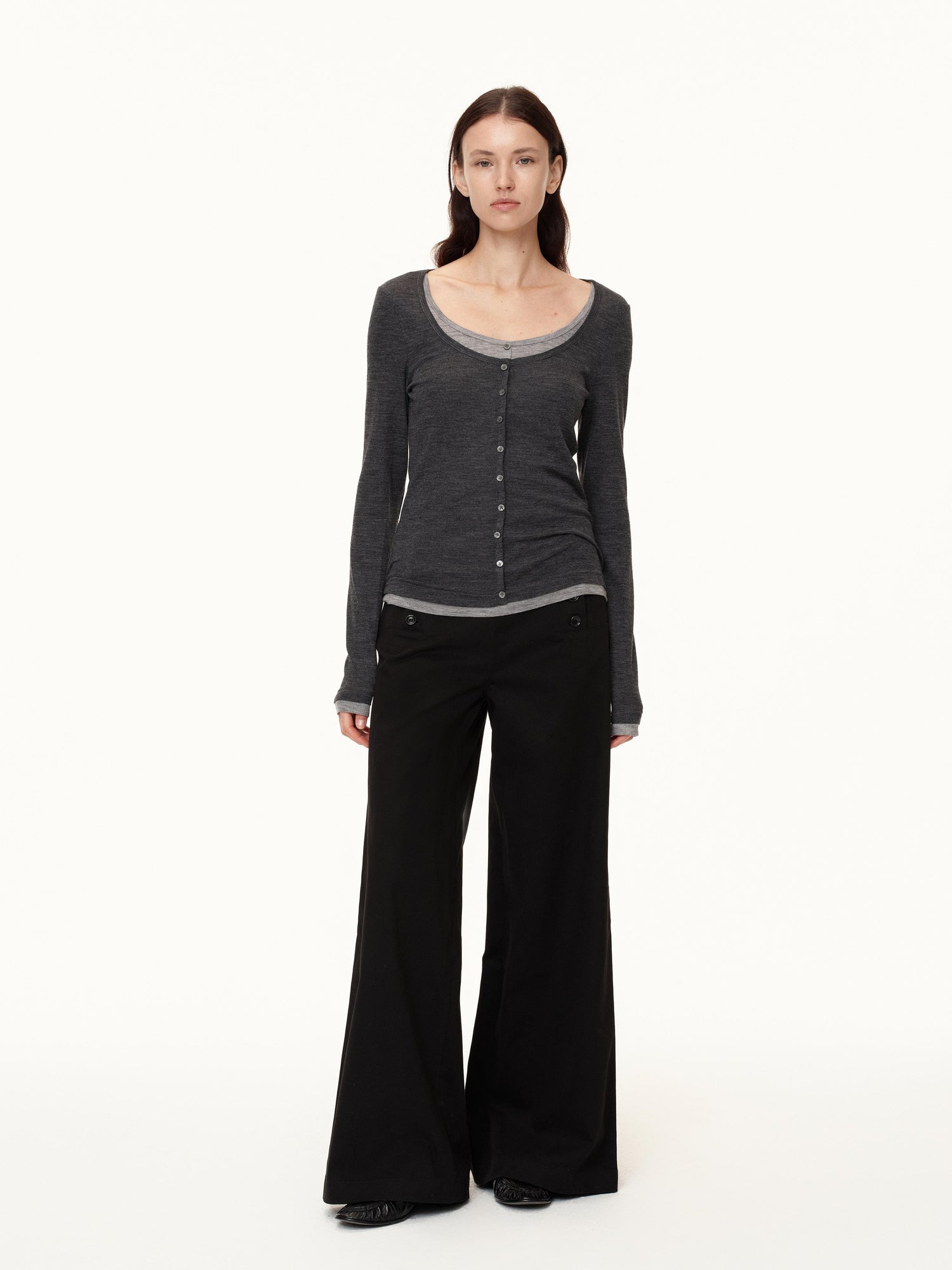 Northbutsouth Australian Wool V-neck Color Block Layered Knit Top