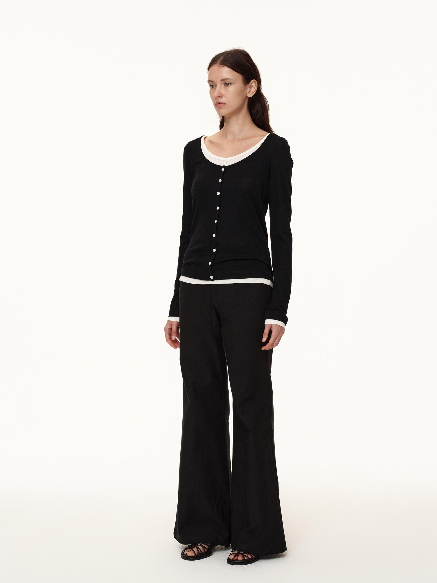 Northbutsouth Australian Wool V-neck Color Block Layered Knit Top