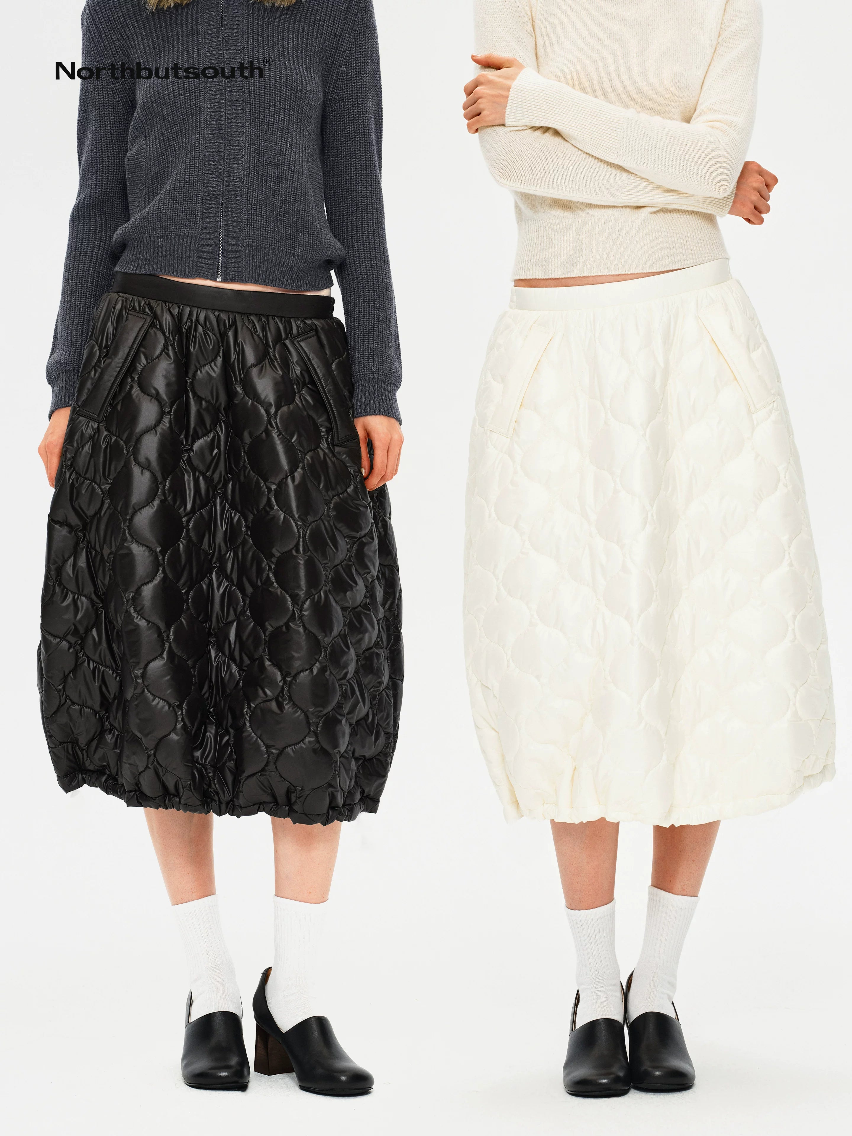Northbutsouth Black And White Gourd Pattern Quilted Drawstring Hem Women&