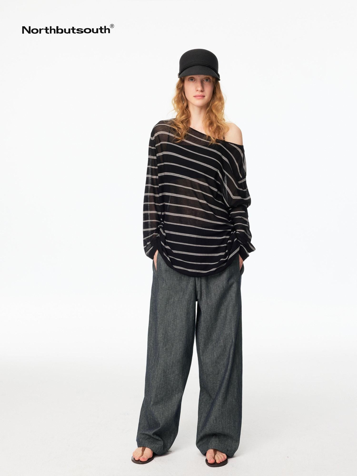 Northbutsouth Black And White Striped Off Shoulder Knit Women&