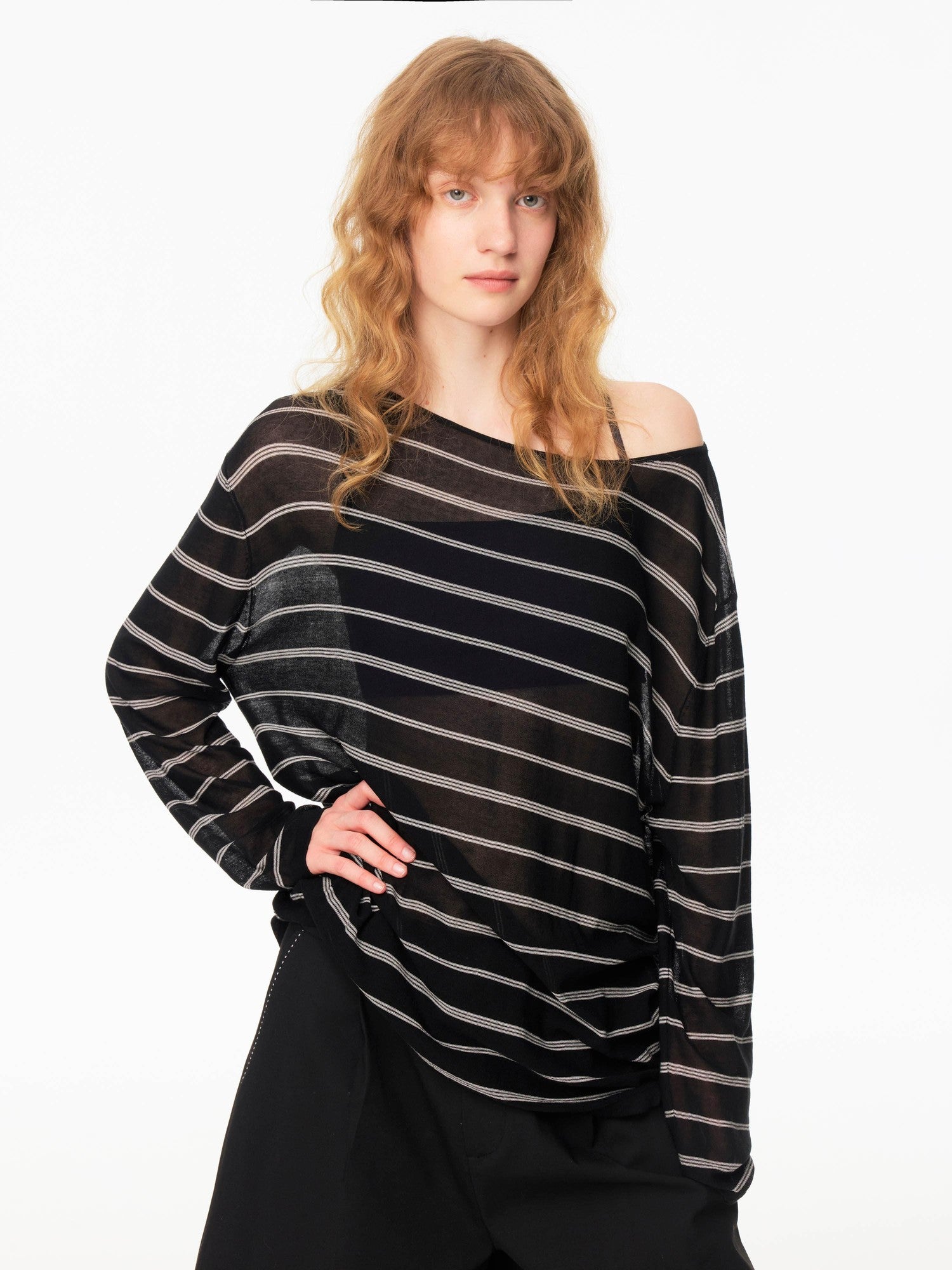Northbutsouth Black And White Striped Off Shoulder Knit Women&