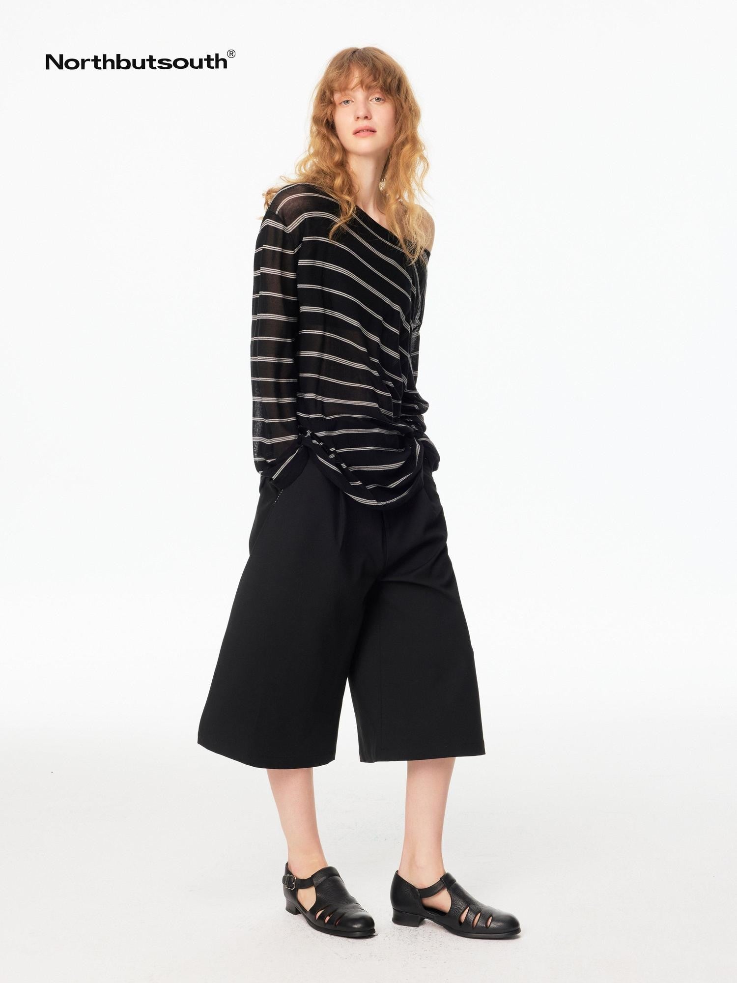 Northbutsouth Black And White Striped Off Shoulder Knit Women&