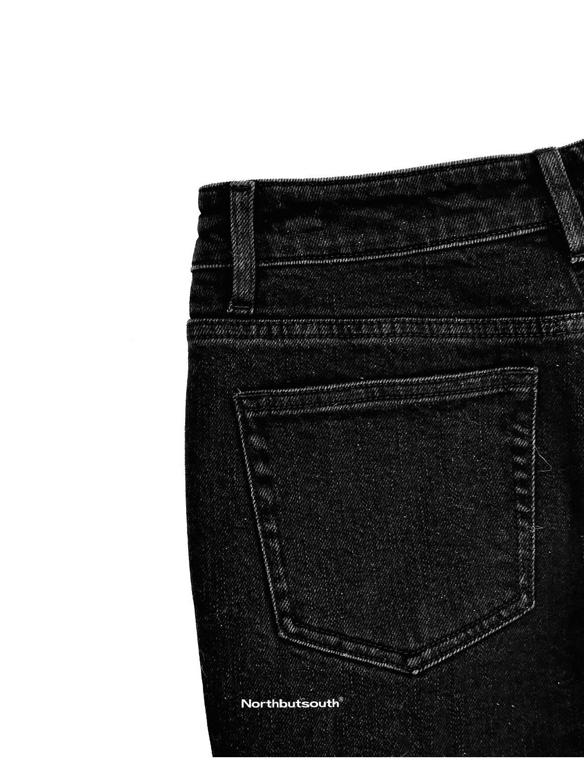 Northbutsouth Black Grey Vintage Washed Distressed Women&
