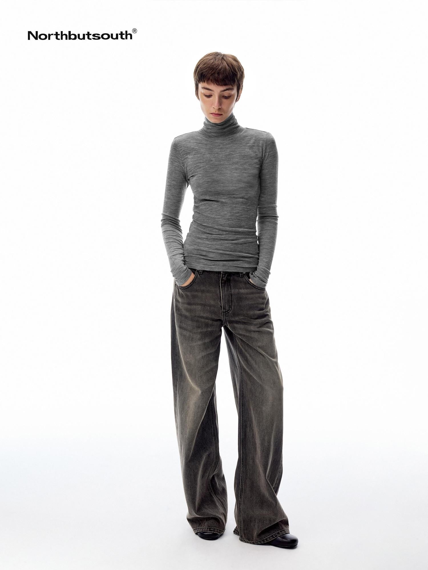 Northbutsouth Black Grey Washed Vintage Relaxed Women&