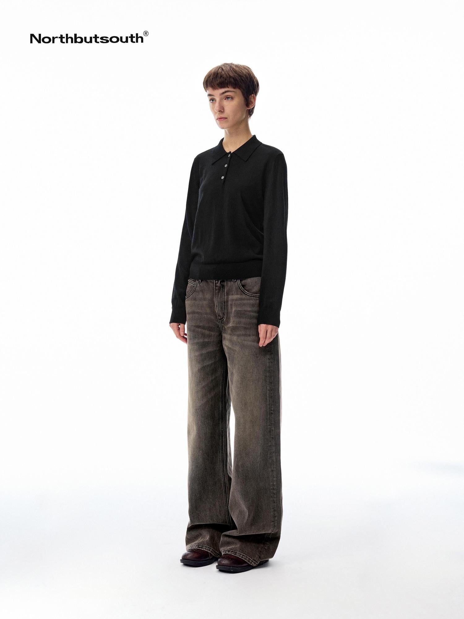 Northbutsouth Black Grey Washed Vintage Relaxed Women&