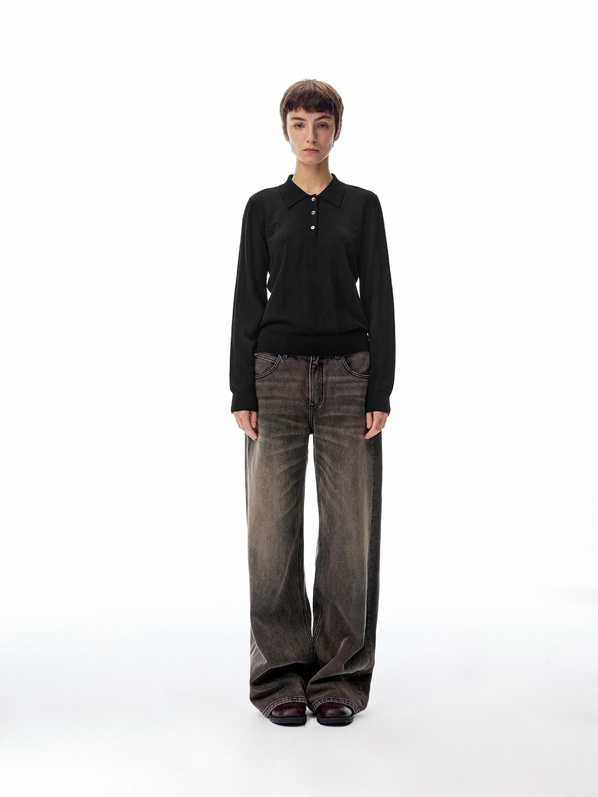 Northbutsouth Black Grey Washed Vintage Relaxed Women&