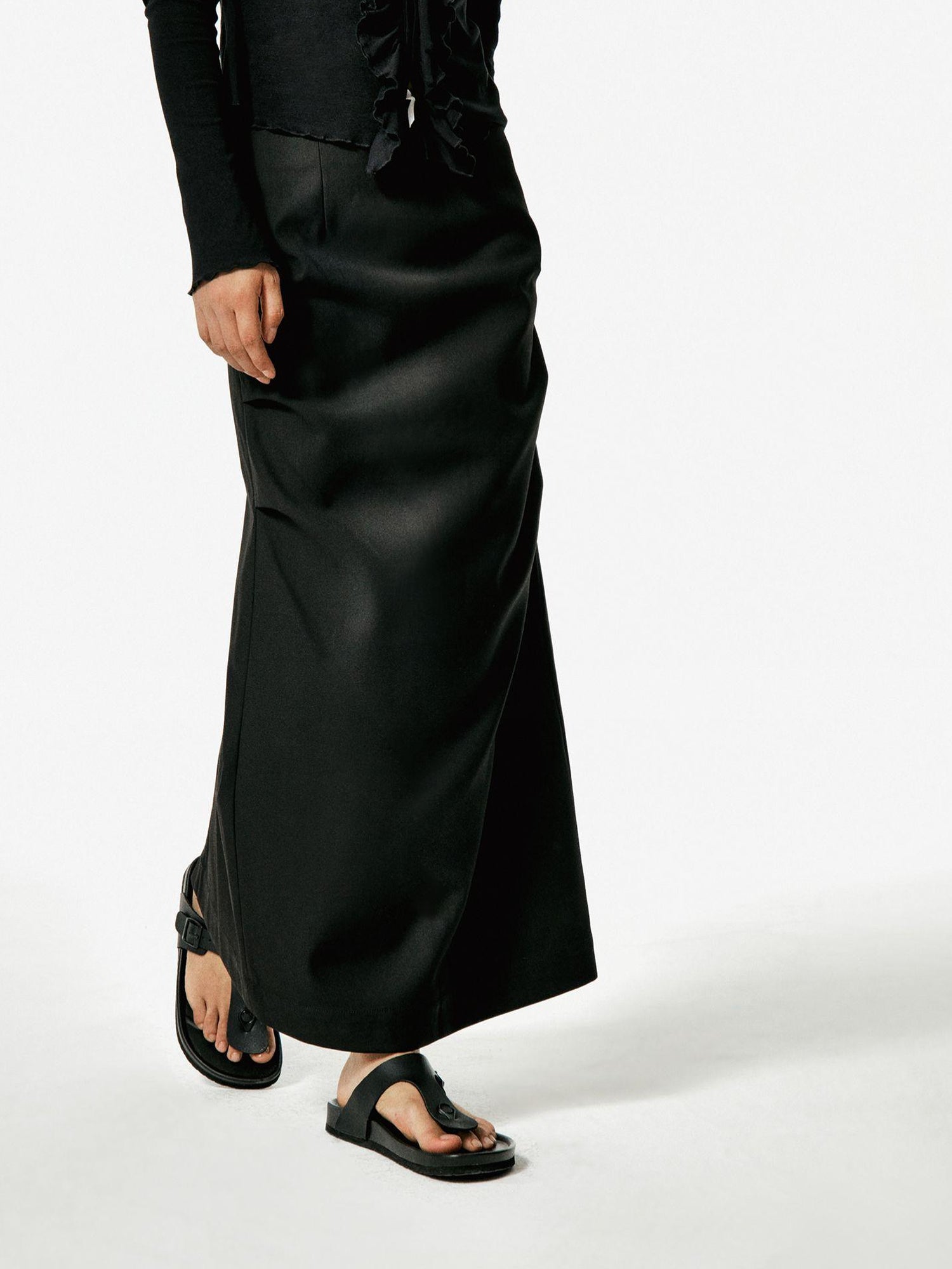 Northbutsouth Black Lace Bow Straight Midi Skirt