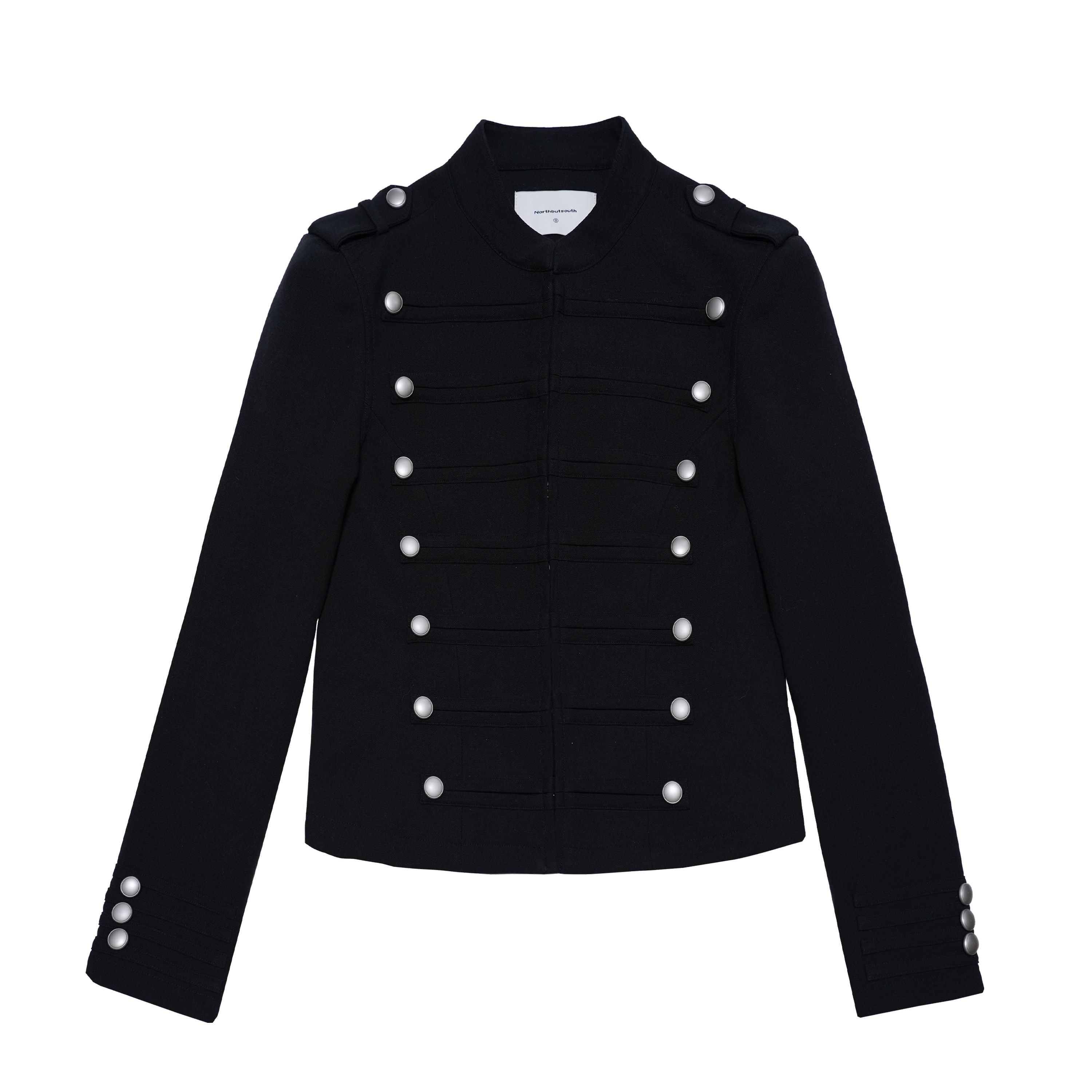 Northbutsouth_Black_Metal_Snap_Button_Stand_Collar_Women&