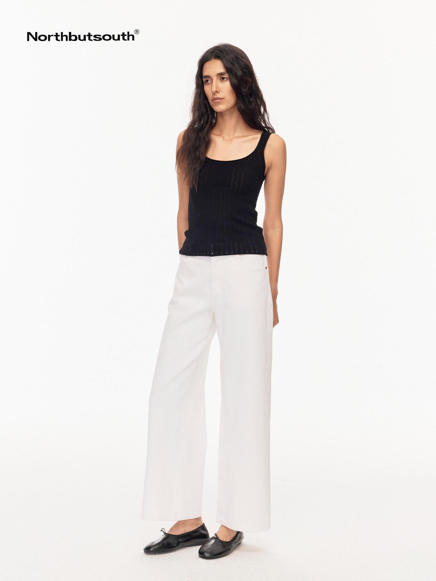 Northbutsouth Black Openwork U Neck Slim High Stretch Women&