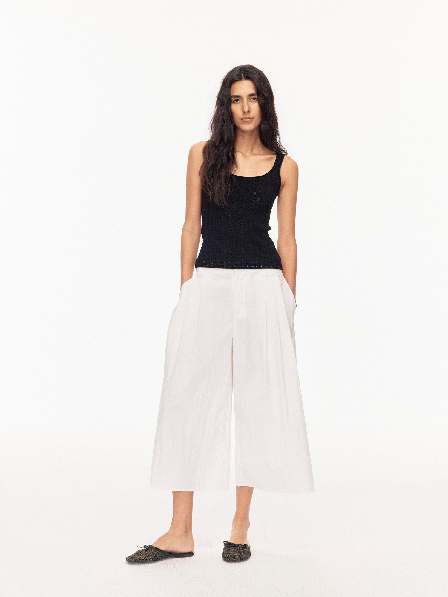 Northbutsouth Black Openwork U Neck Slim High Stretch Women&
