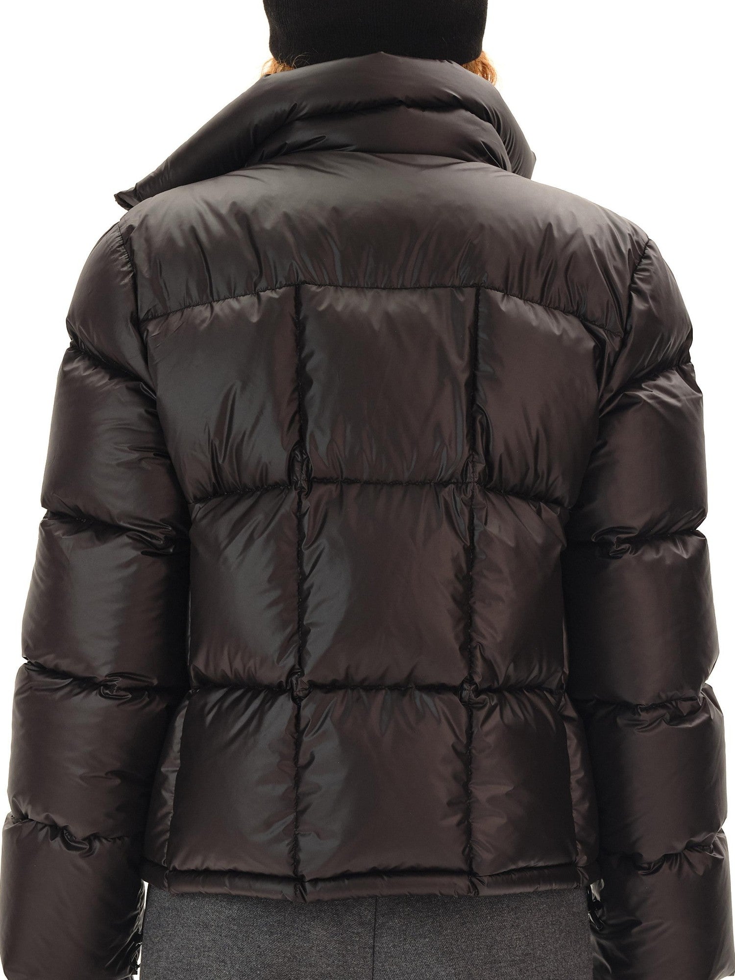 Northbutsouth Black Short Quilted Panel Stand Collar Women&