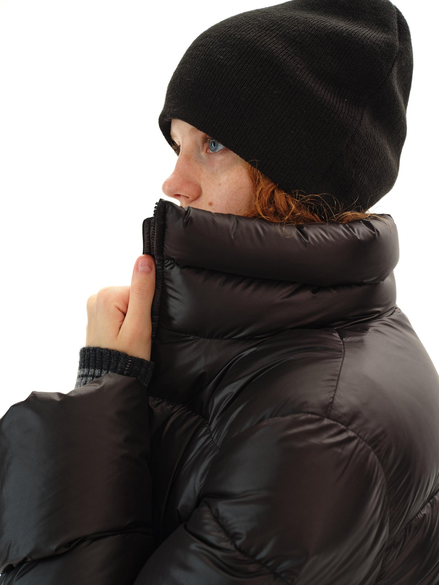 Northbutsouth Black Short Quilted Panel Stand Collar Women&