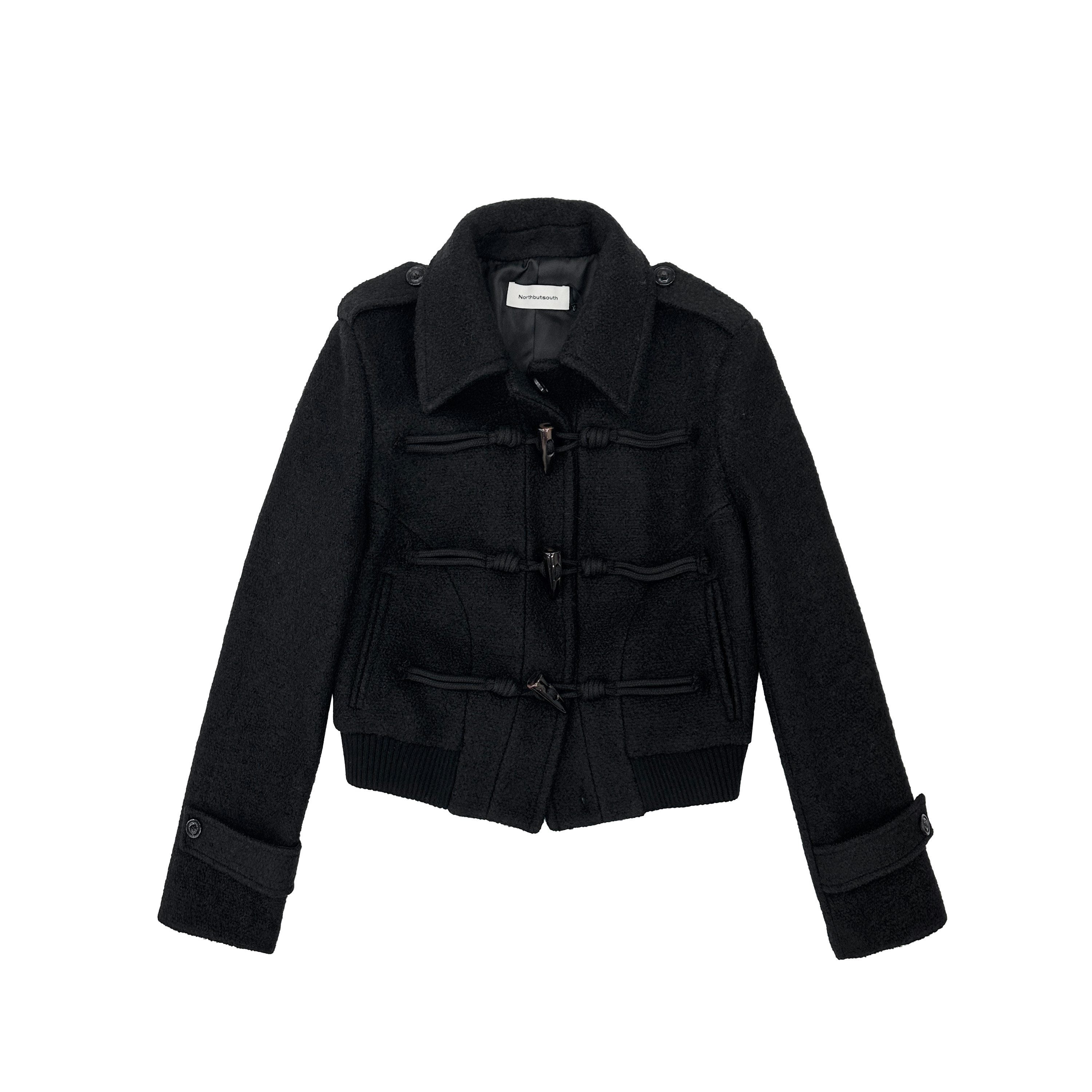 Northbutsouth_Black_Short_Structured_Horn_Toggle_Lapel_Slim_Women&