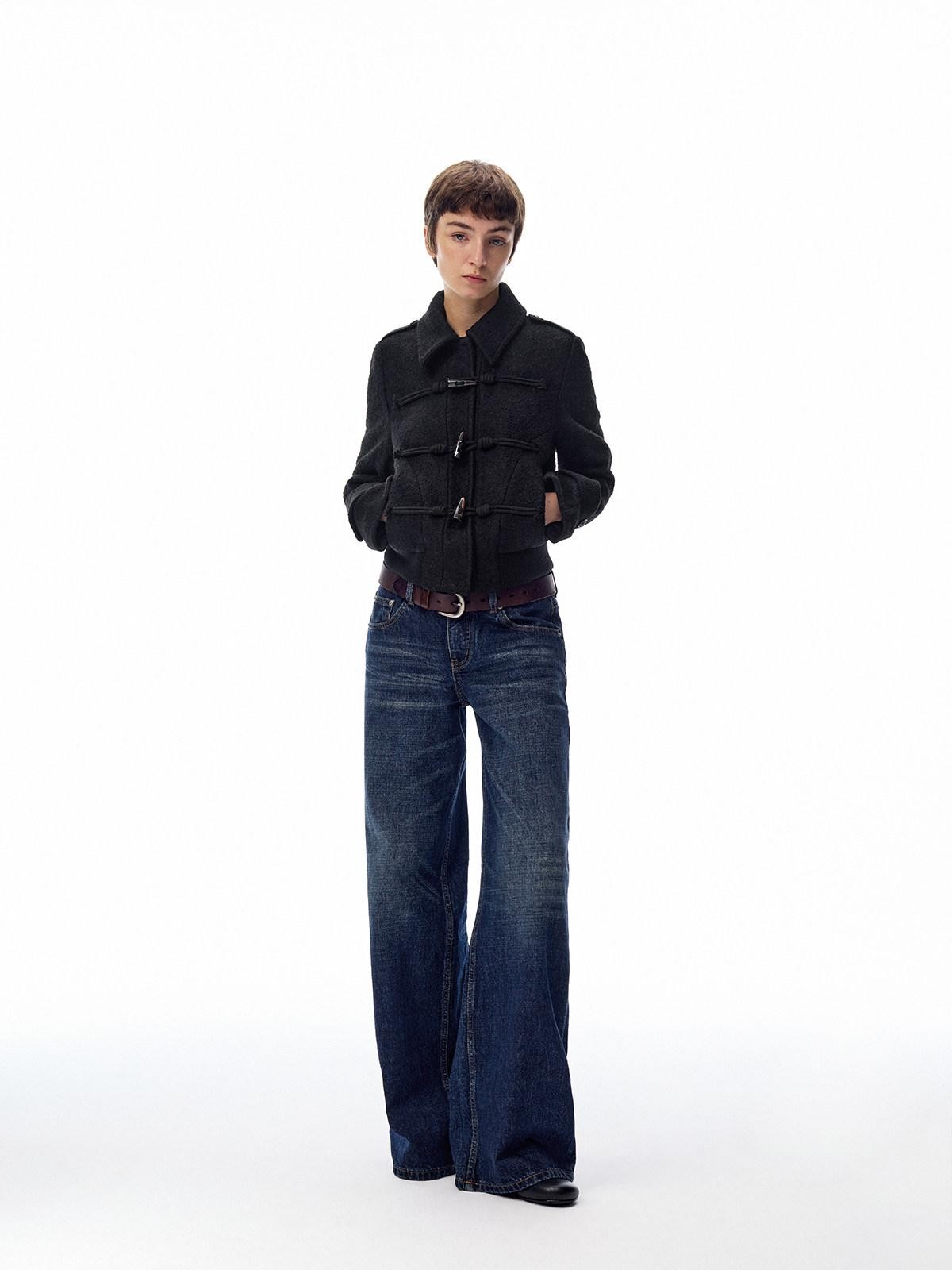Northbutsouth Black Short Structured Horn Toggle Lapel Slim Women&