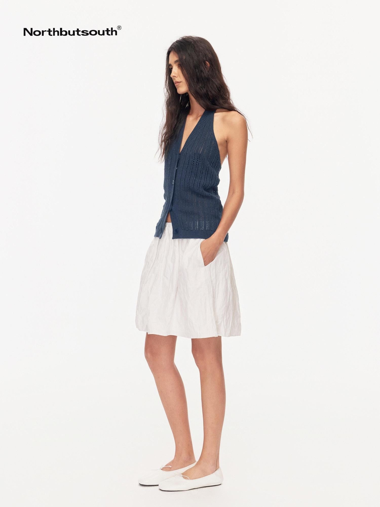 Northbutsouth Black Textured Pressed Pleats Elastic Waist Women&