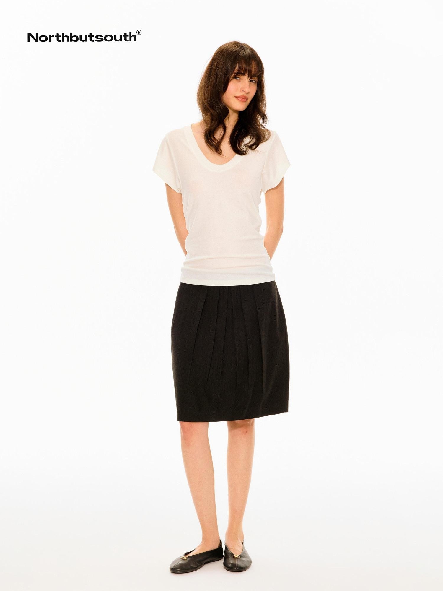 Northbutsouth Black White Pleated Crinkle Pumpkin Women&