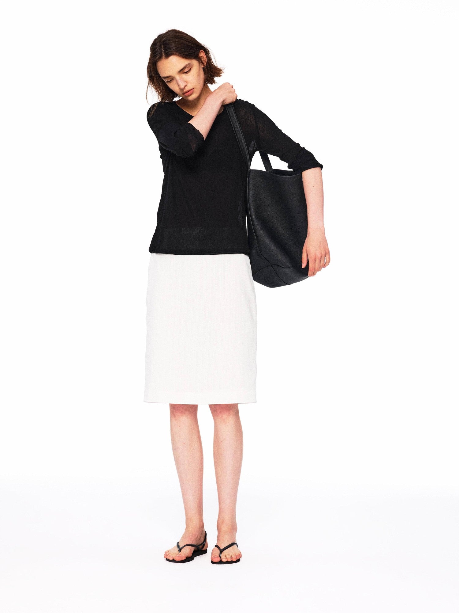 Northbutsouth Black White Vertical Stripe Lightweight Pencil Women&