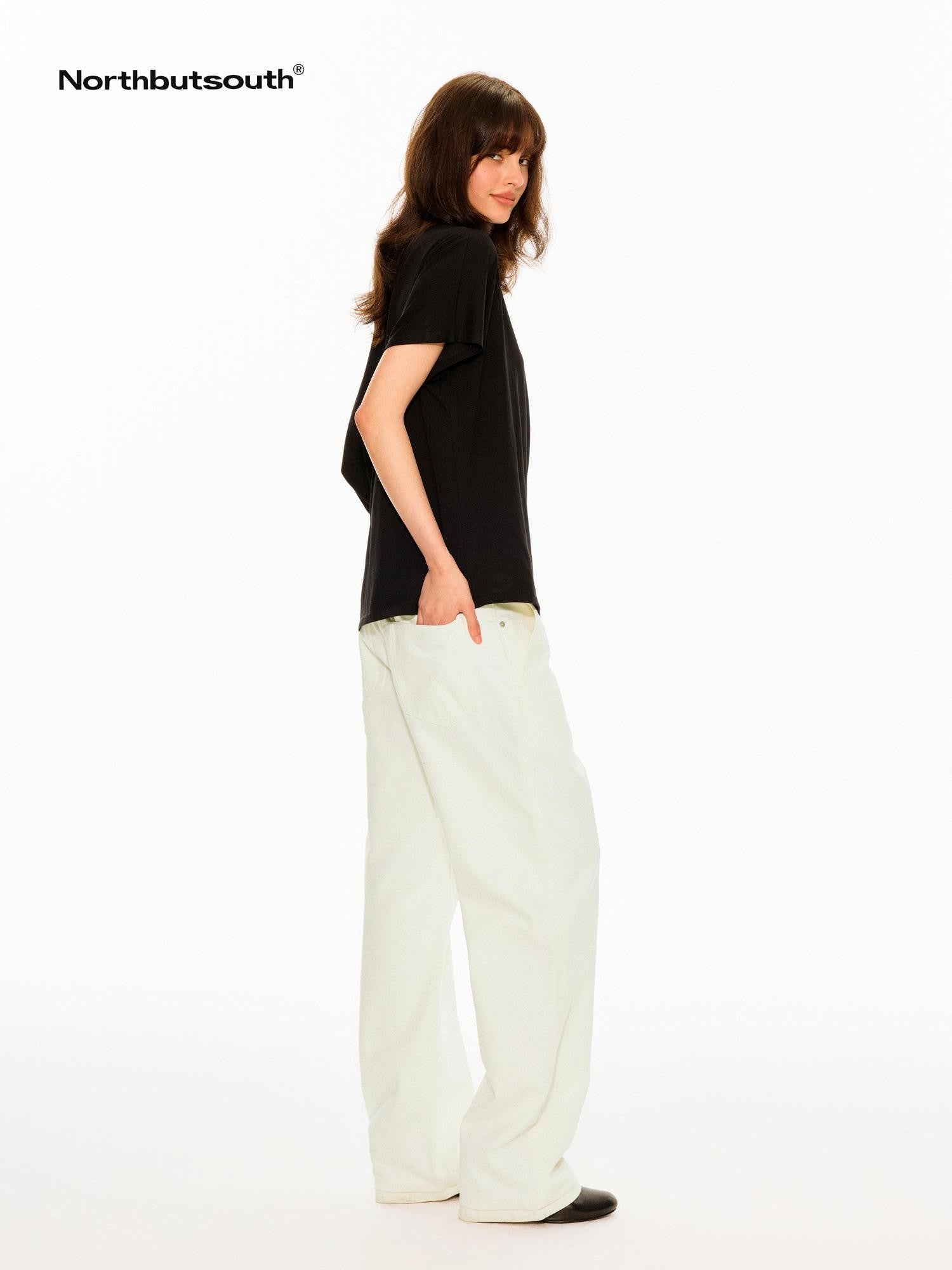 Northbutsouth Black White Washed Slanted Pockets Women&