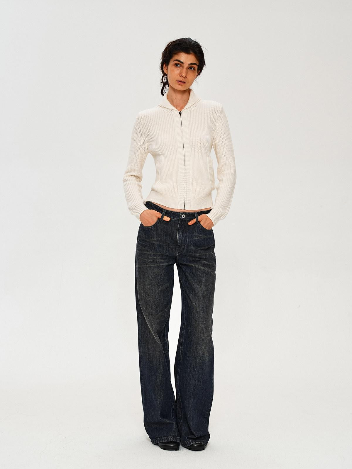 Northbutsouth Blue Black Washed Distressed Slub Low Rise Women&