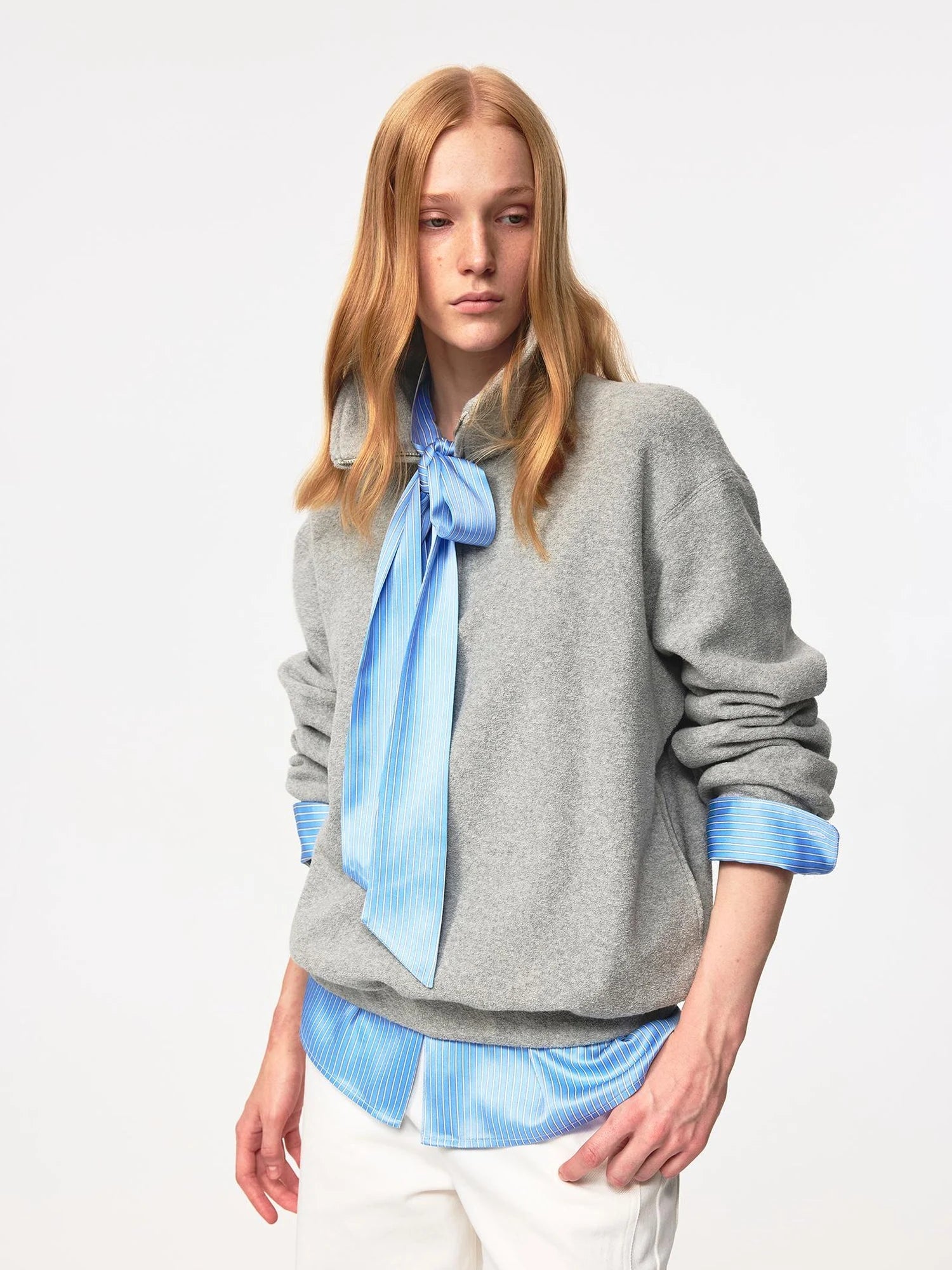 Blue Striped Acetate Bow Tie Layering Shirt