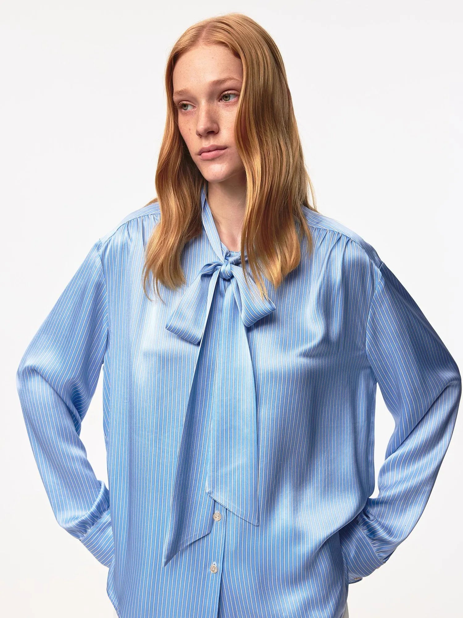 Blue Striped Acetate Bow Tie Layering Shirt