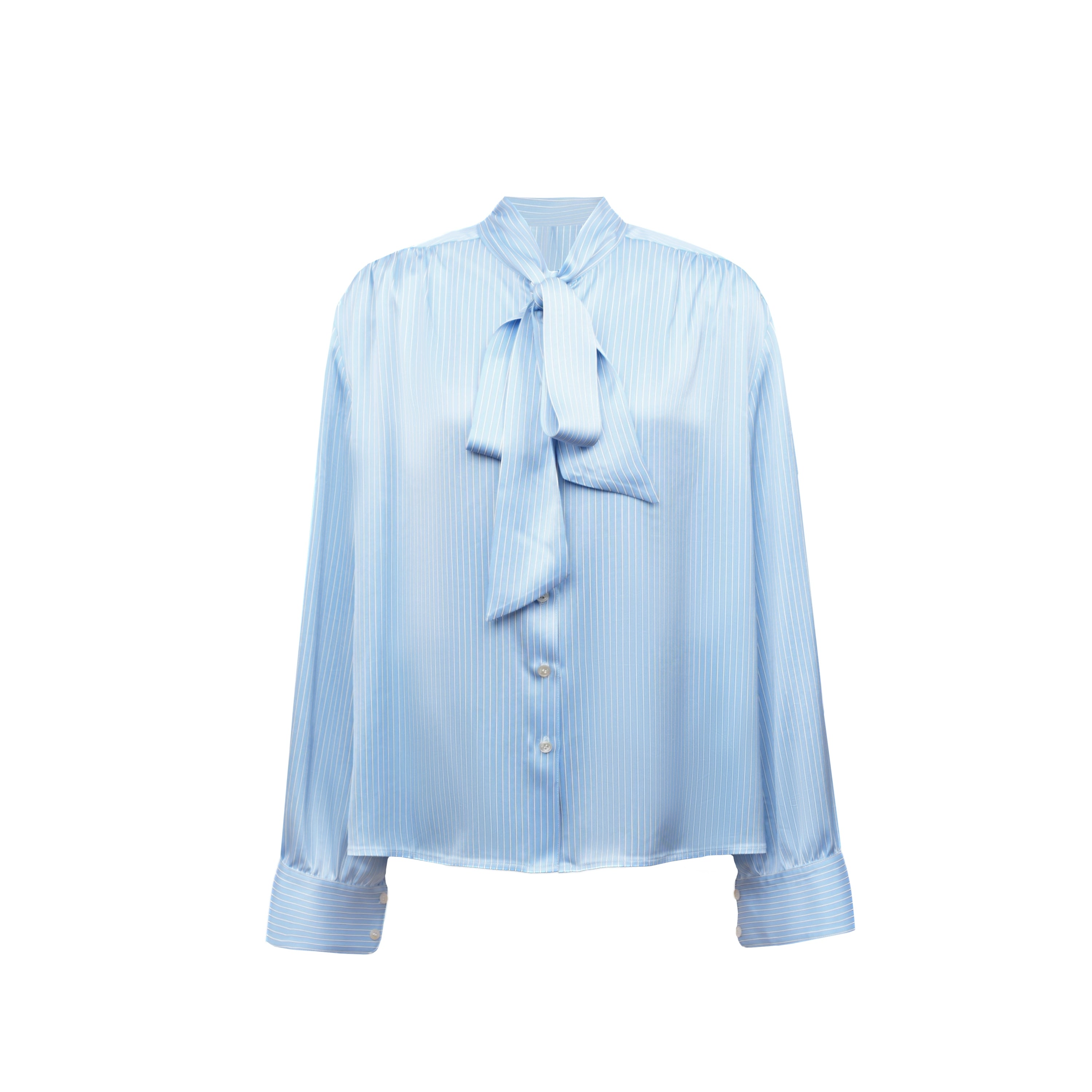 Northbutsouth Blue Striped Acetate Bow Tie Layering Shirt MISSTT