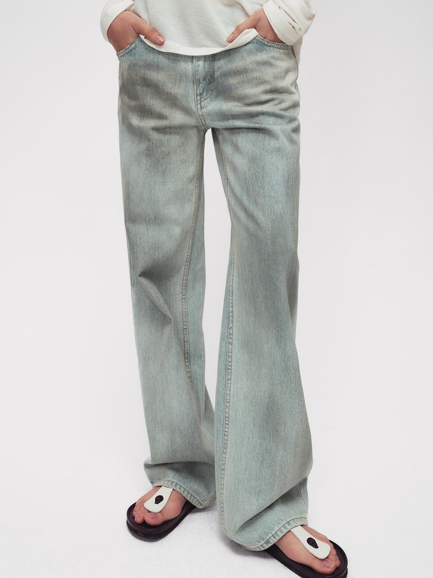 Northbutsouth Blue Water Washed Straight Leg Mid Low Rise Jeans