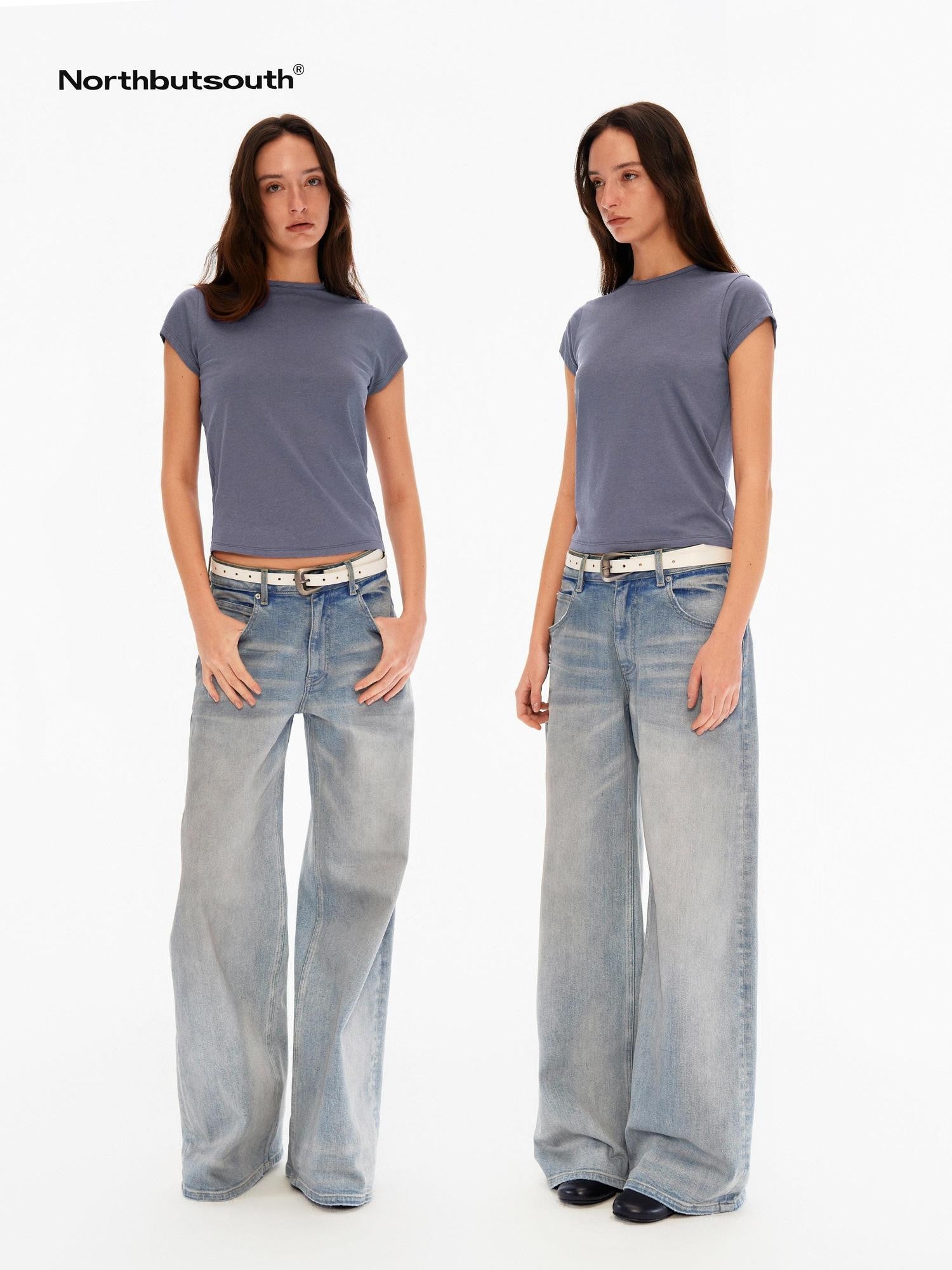 Northbutsouth Chalk Blue Washed Whisker Distressed Women&