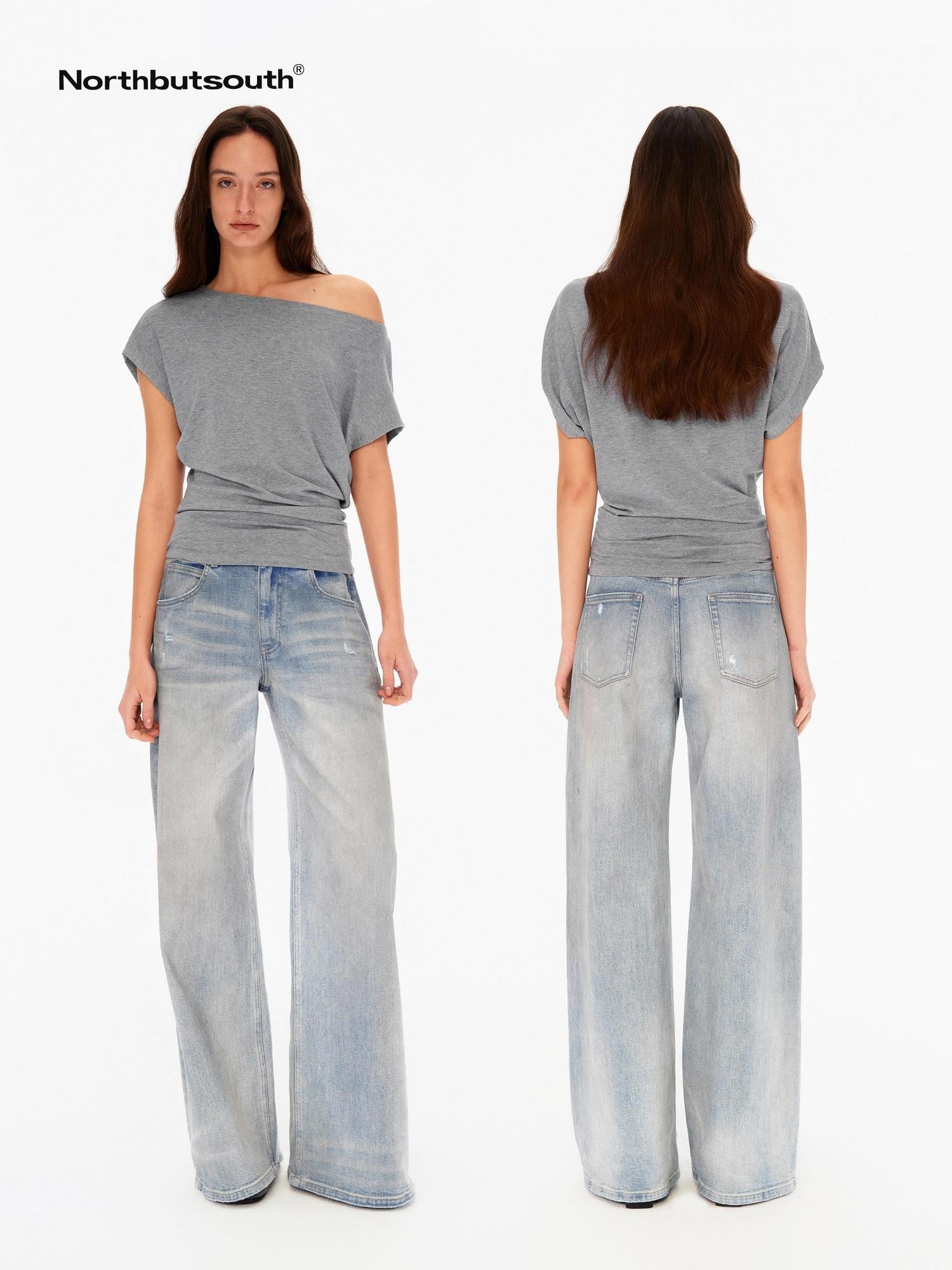 Northbutsouth Chalk Blue Washed Whisker Distressed Women&