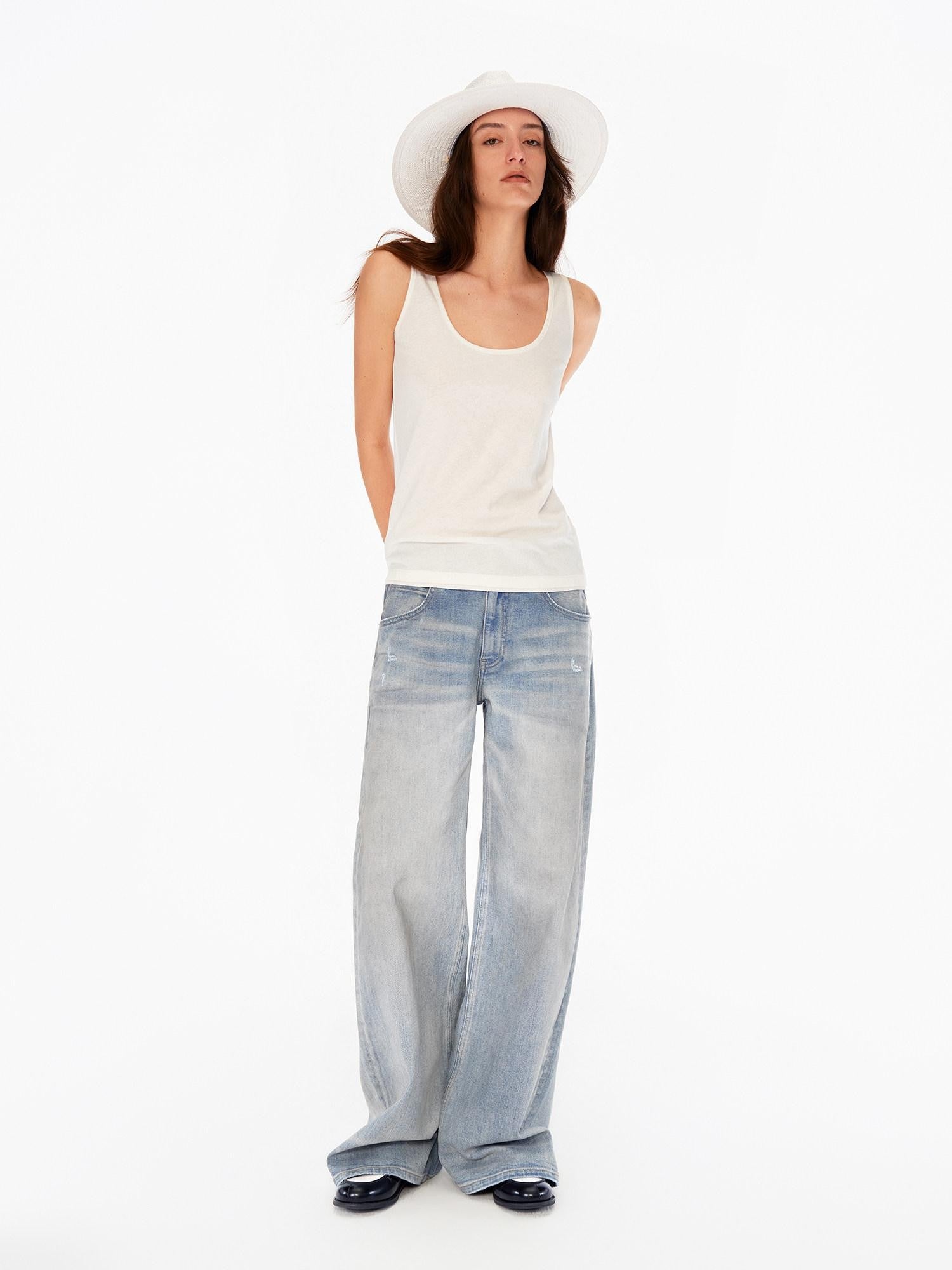 Northbutsouth Chalk Blue Washed Whisker Distressed Women&