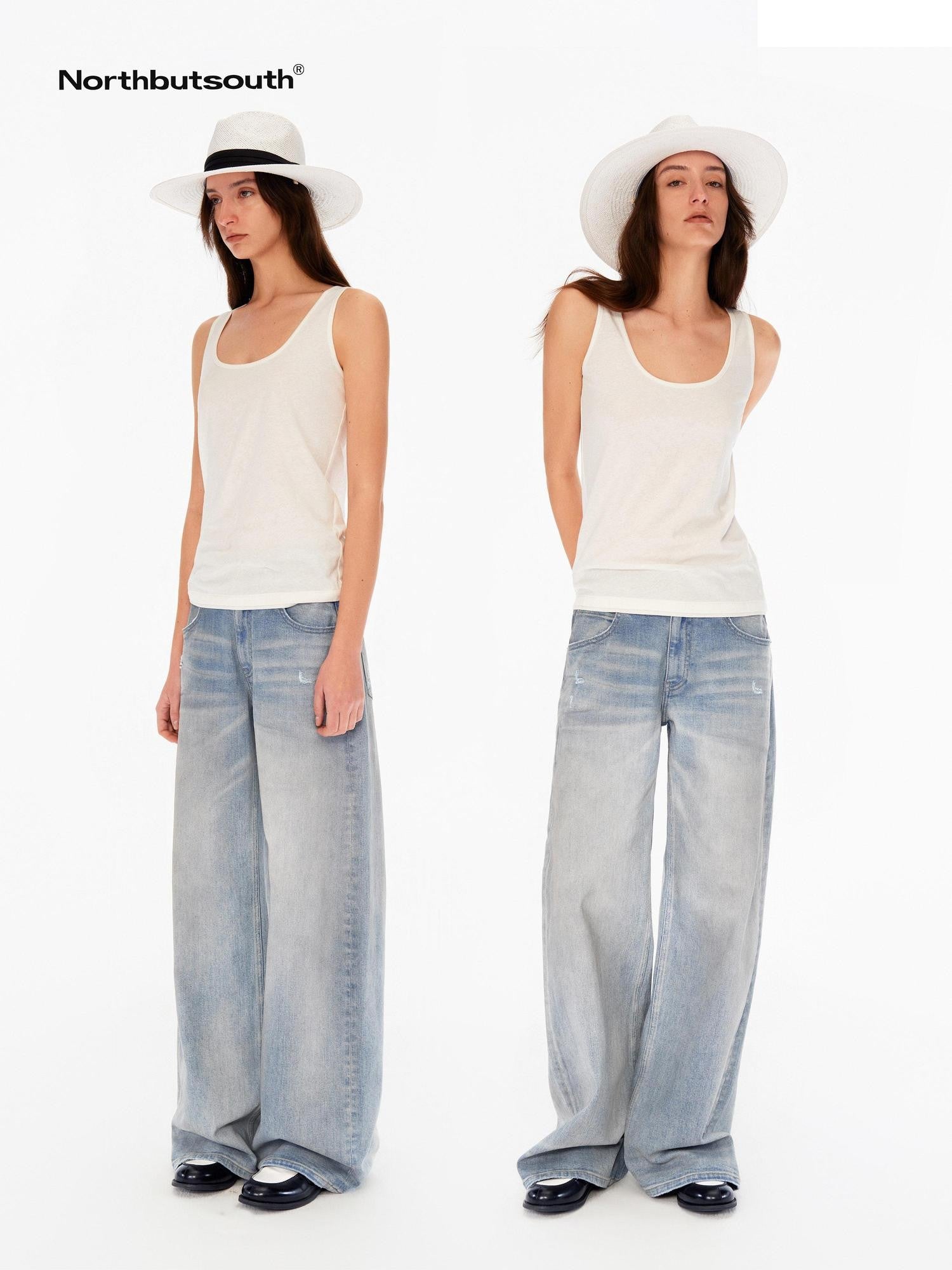 Northbutsouth Chalk Blue Washed Whisker Distressed Women&