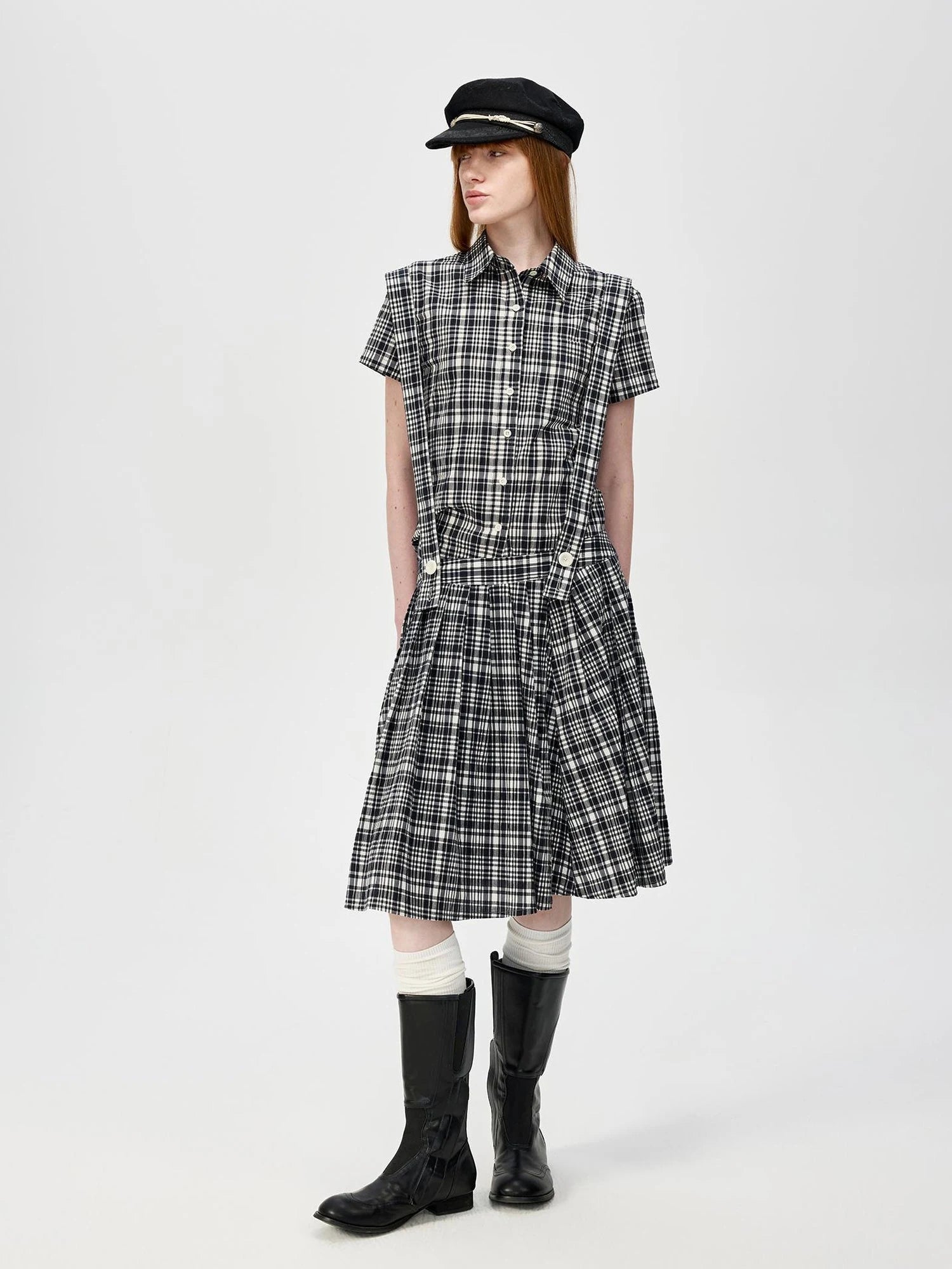 Classic Black And White Check Texture Short Sleeve Shirt And Jumper Set