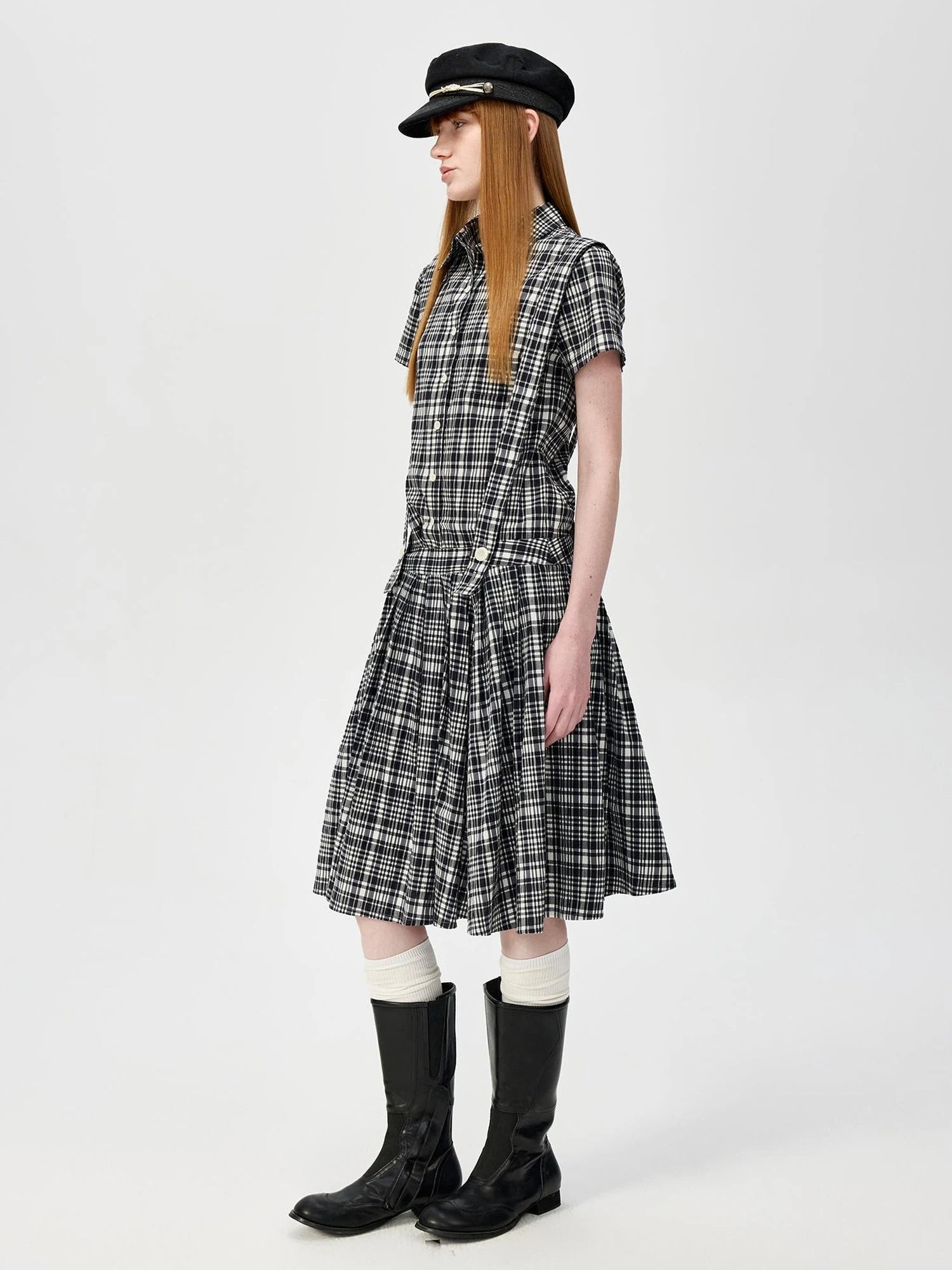 Classic Black And White Check Texture Short Sleeve Shirt And Jumper Set