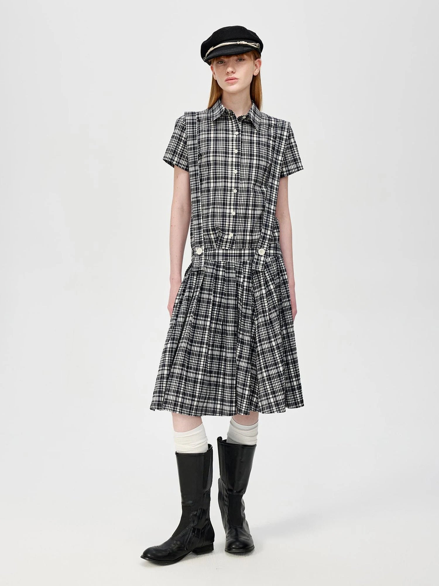 Classic Black And White Check Texture Short Sleeve Shirt And Jumper Set