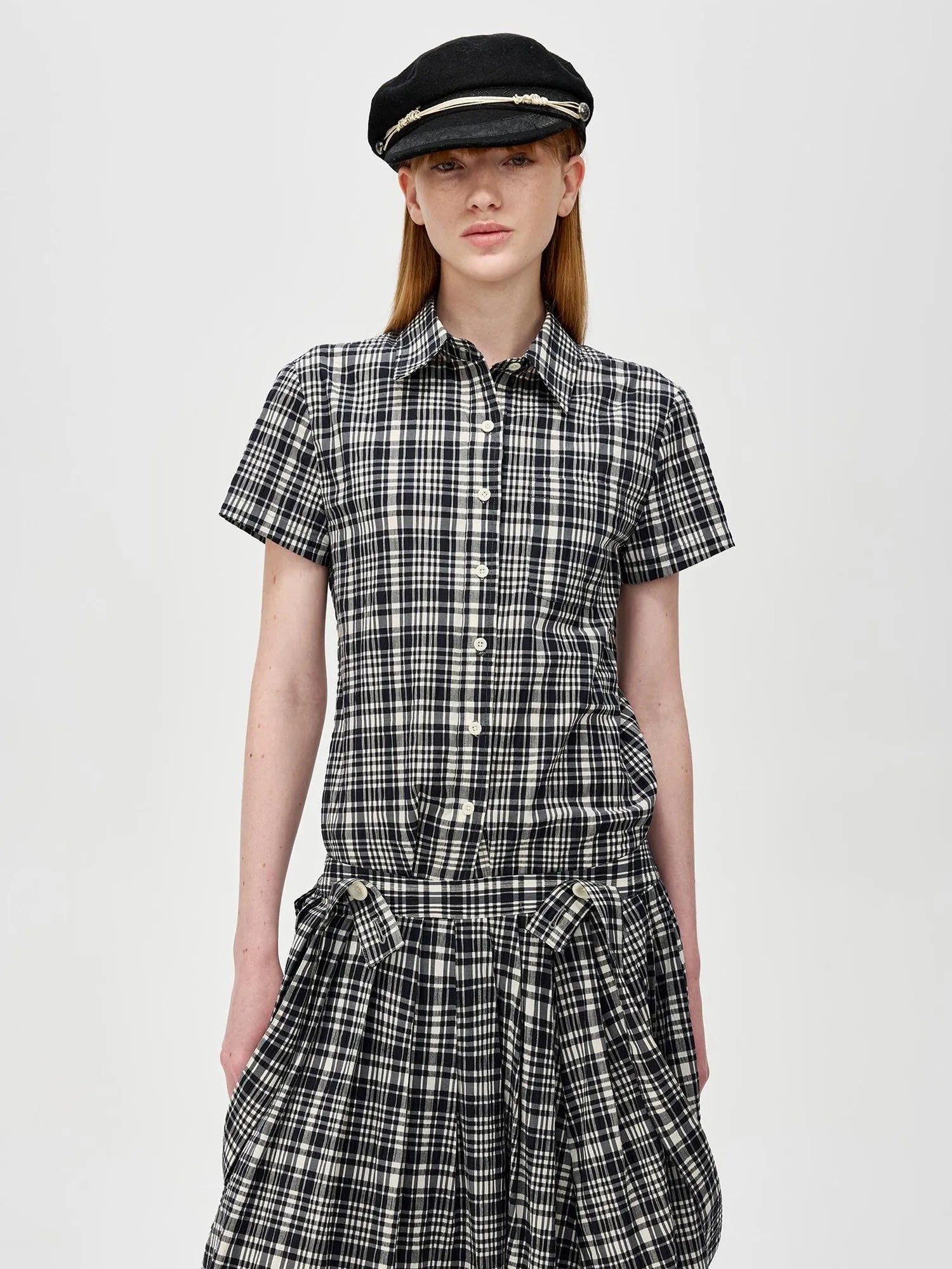 Classic Black And White Check Texture Short Sleeve Shirt And Jumper Set