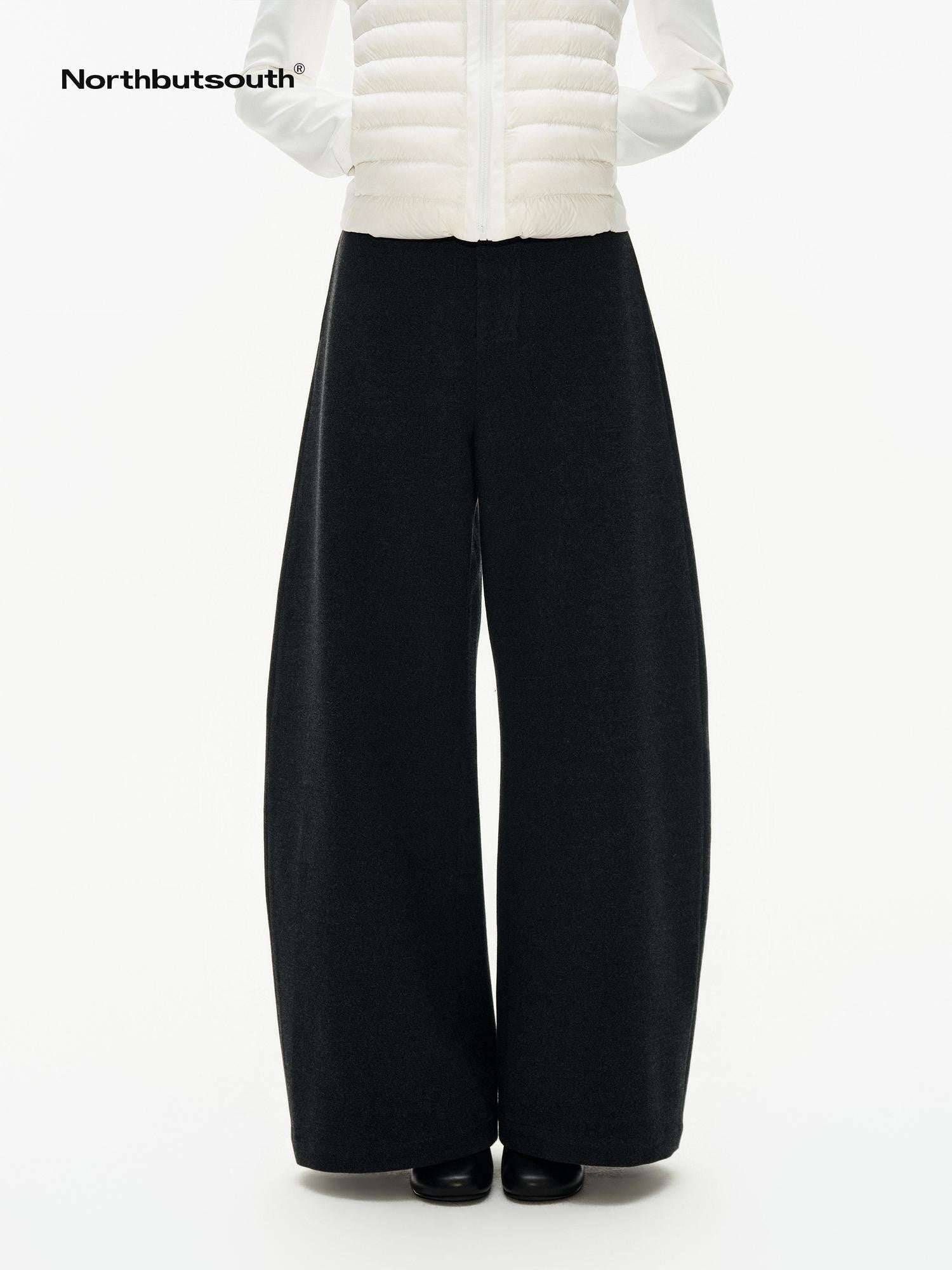 Northbutsouth Classic Black Grey Pleatless Curved Cut Low Rise Women&