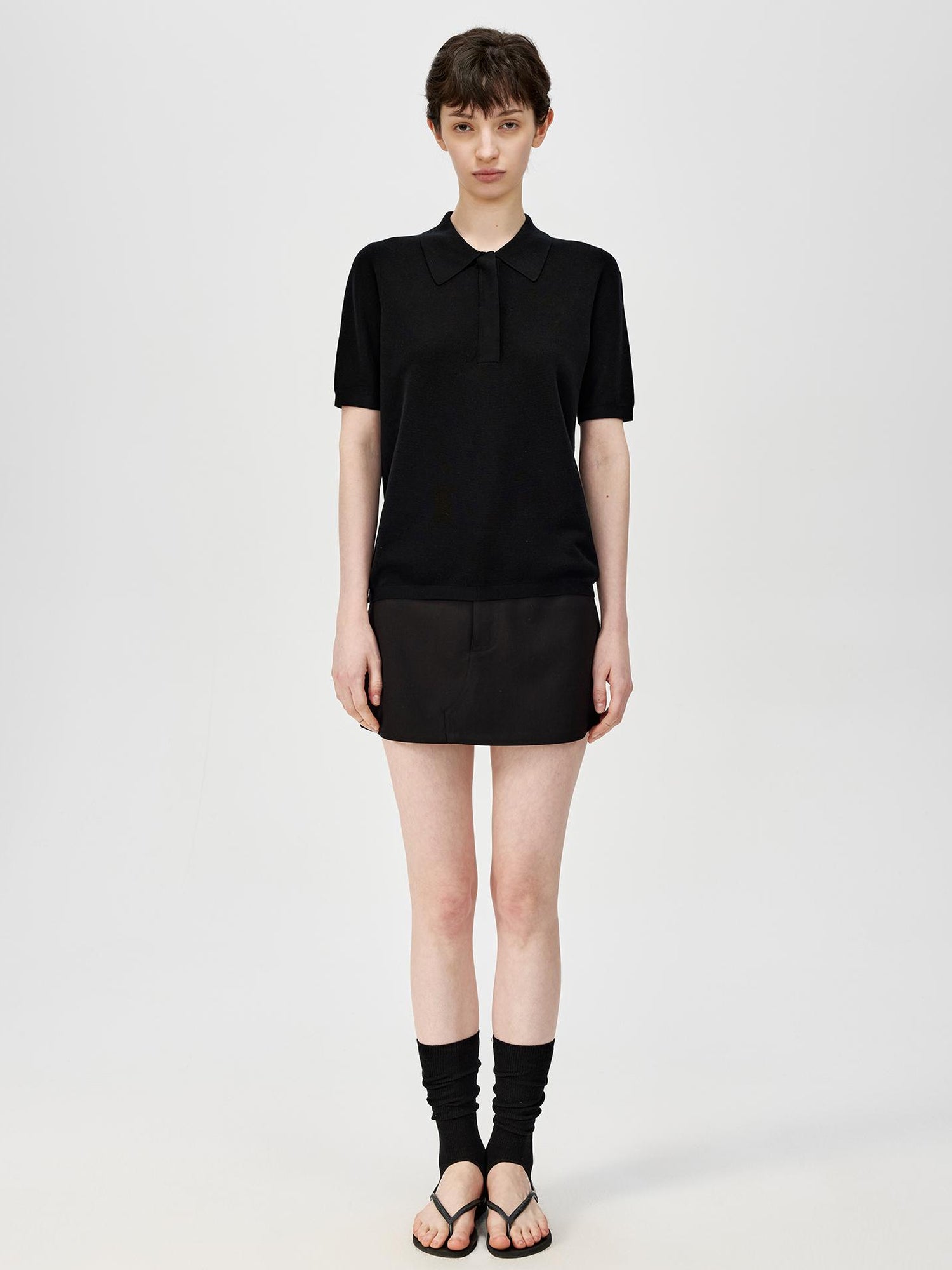 Northbutsouth Classic Black White Polo Collar Knit Top