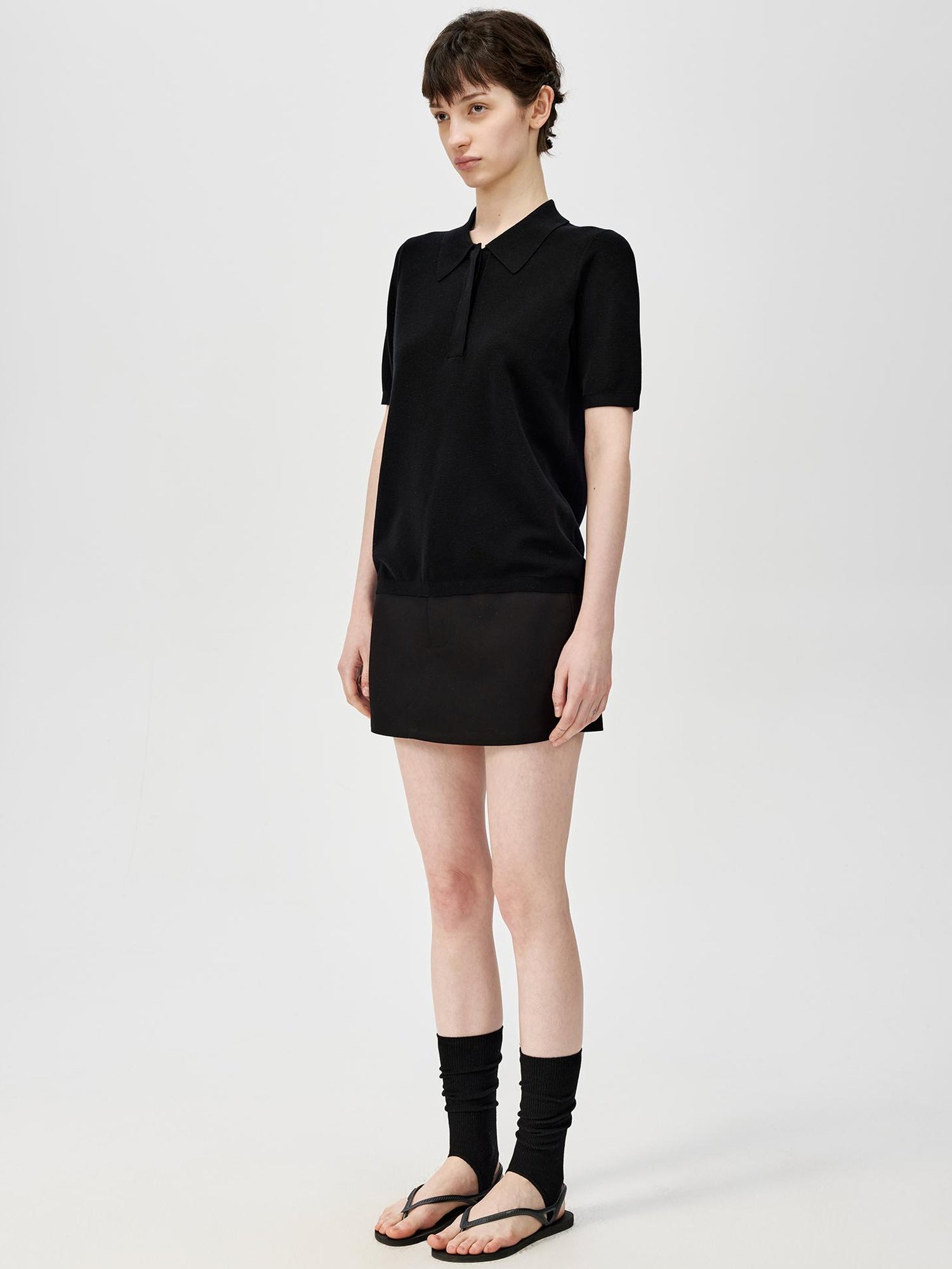 Northbutsouth Classic Black White Polo Collar Knit Top