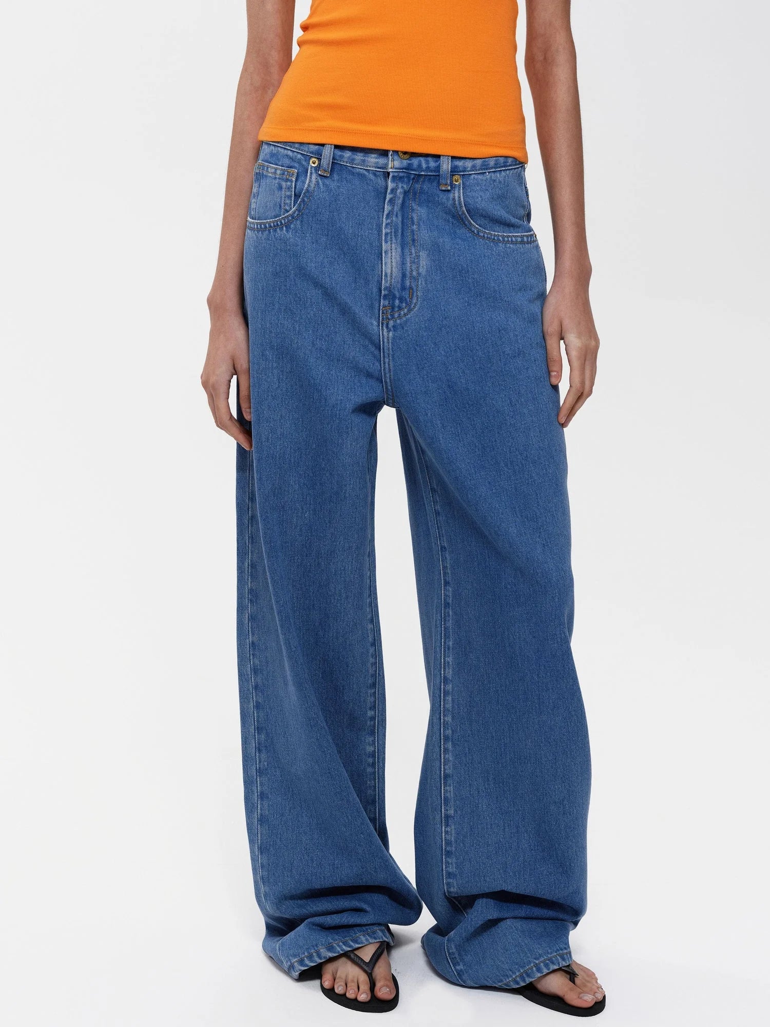 Classic Blue Straight Leg Low Rise Casual Denim Pants