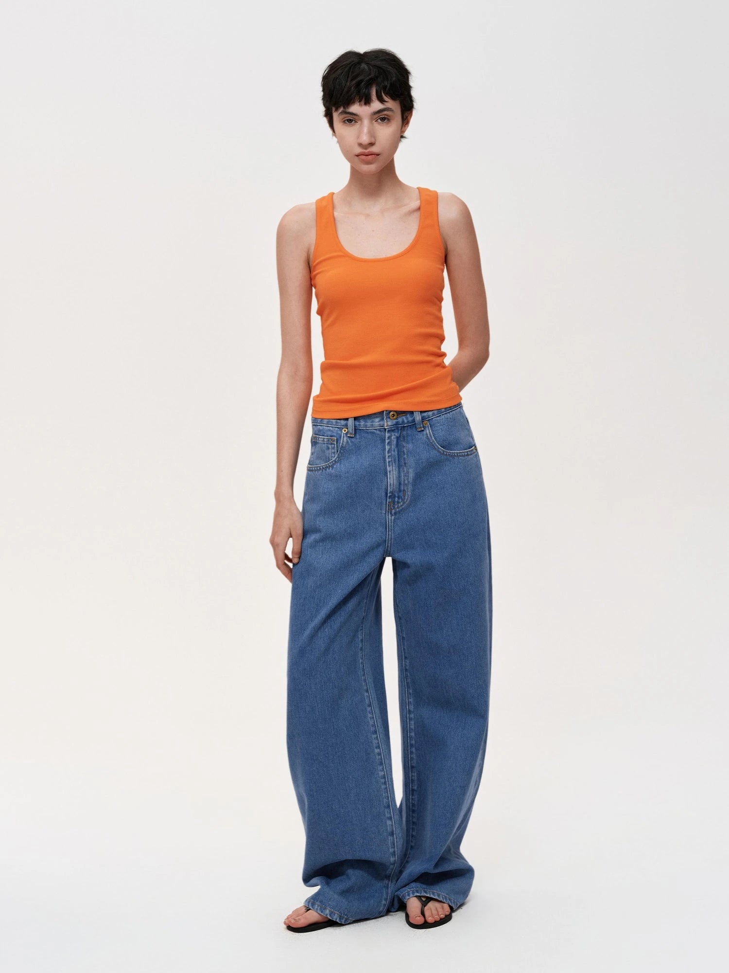 Classic Blue Straight Leg Low Rise Casual Denim Pants